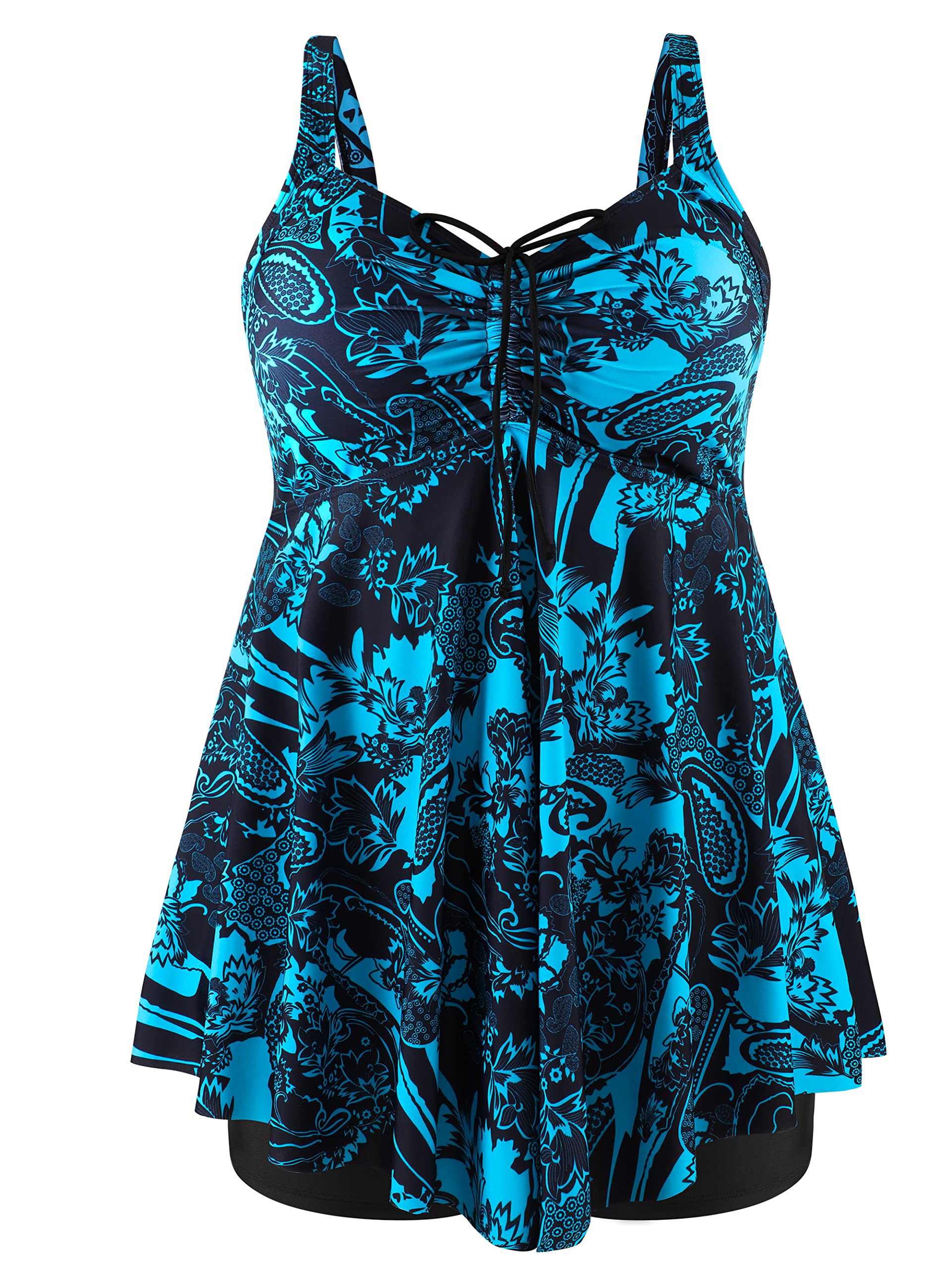 NIeyook Plus Size Swimsuit for Women Tankini Bathing Suit Tummy Control Swim Dress Two Piece Swimsuits with Shorts