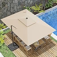 ZLACUIU 10x13FT Cantilever Patio Umbrella - Heavy Duty 360° Rotation Offset Rectangle Sun Shade, Double Top Beige for Backyard Pool Garden