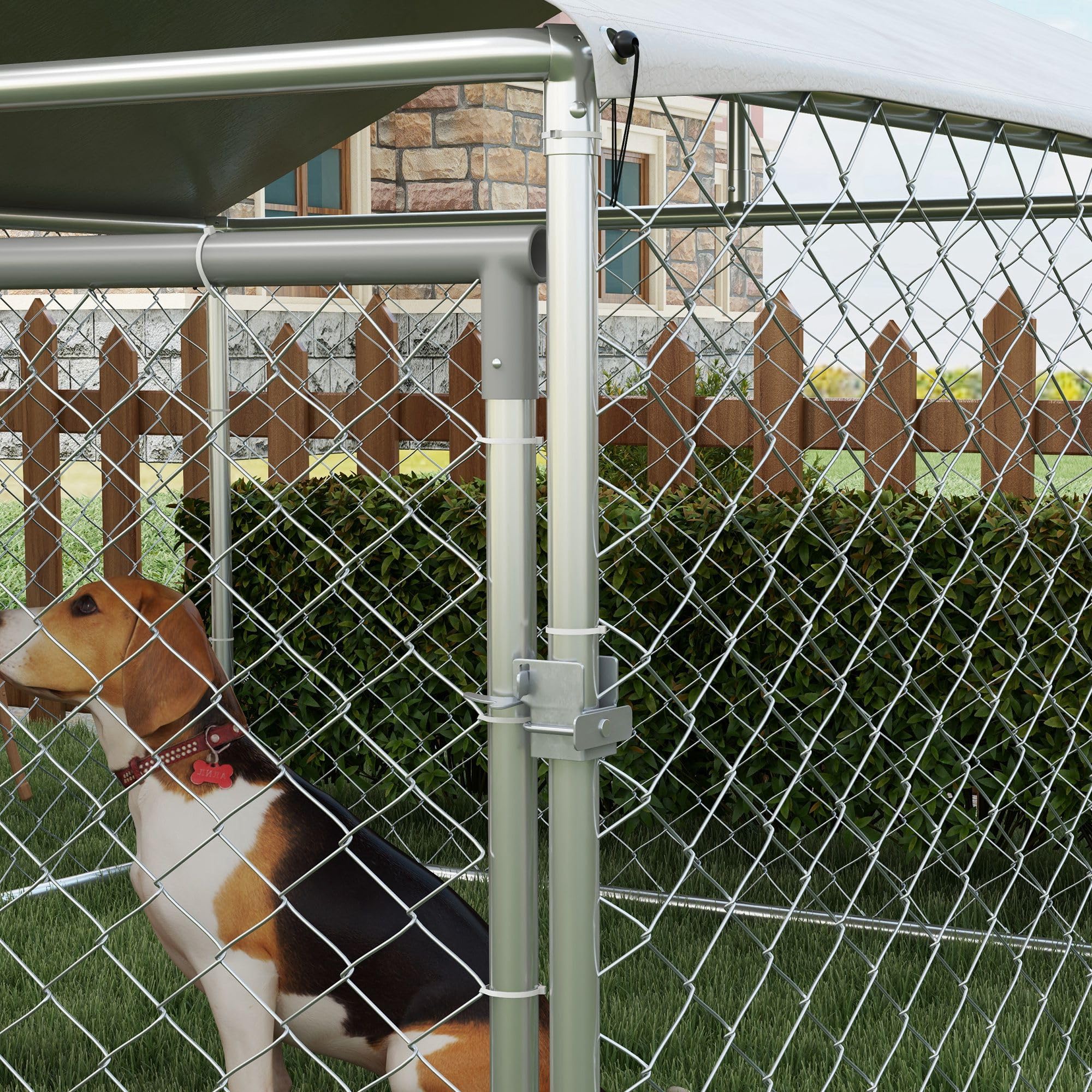PawHut Kennel Grande per Cani da Esterno, 200x200x150cm, Argento e Grigio