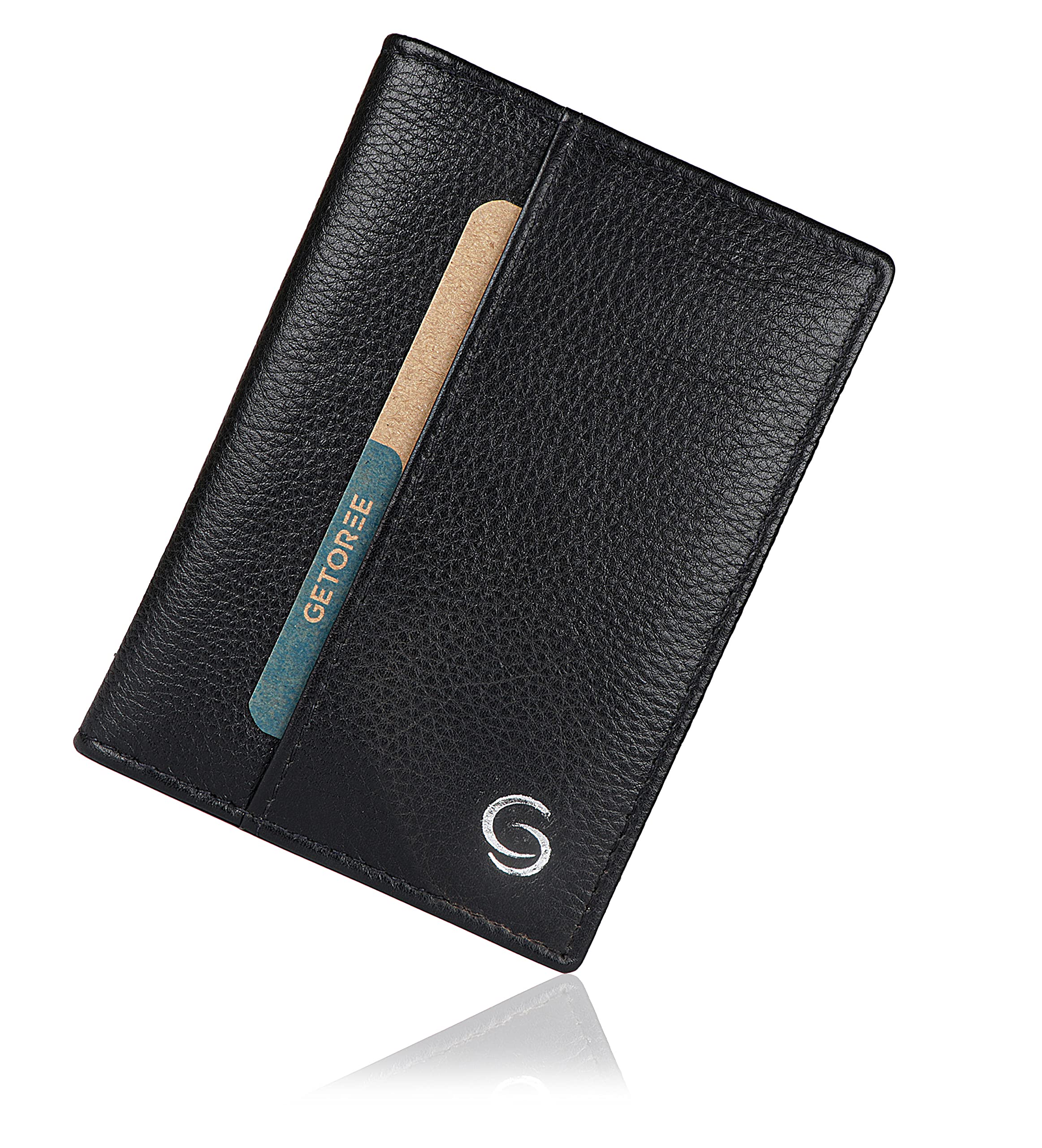GETOREE Florence Leather Credit Card Holder -Slim Minimalist Front Pocket RFID Blocking Leather Wallets for Men & Women (Black)