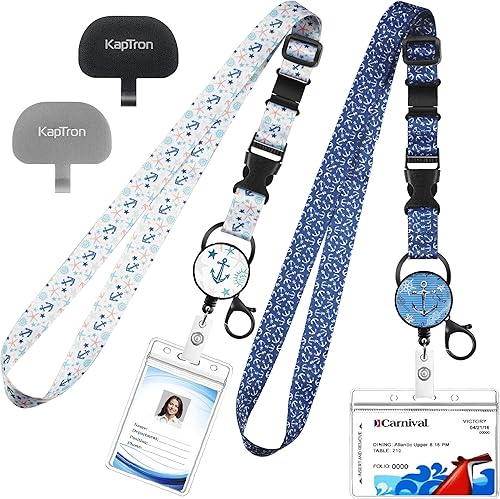 Miniatura 1 de Kaptron Cordón de crucero para tarjetas de barco paquete de 2 cordones ajustables con carrete de insignia, soporte de identificación impermeable y
