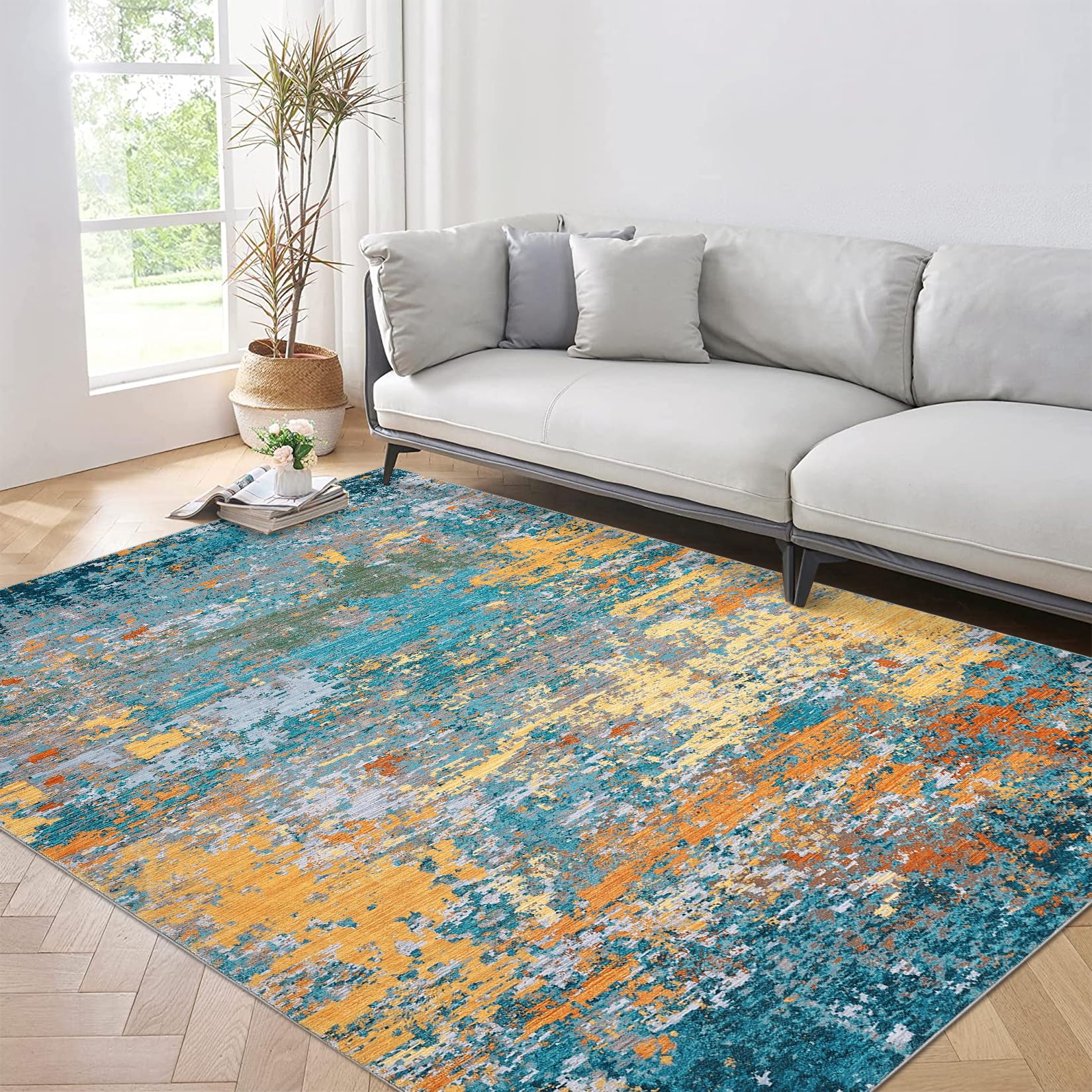 ROYHOME 5x7 Modern Abstract Faux Wool Area Rugs Ultra-Soft Low Pile Accent Rug Stain Resistant Carpet Machine Washable for Bedroom with Non Slip