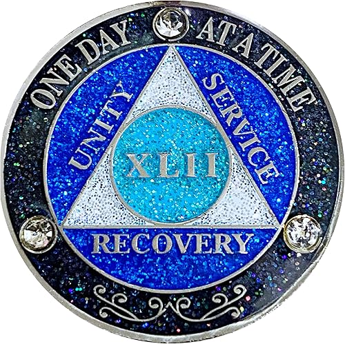 Vista 25 de (años 1-50) AA 17 años de cristales y medallón de purpurina, chapado en color plateado, arco iris negro, purpurina azul y tres cristales