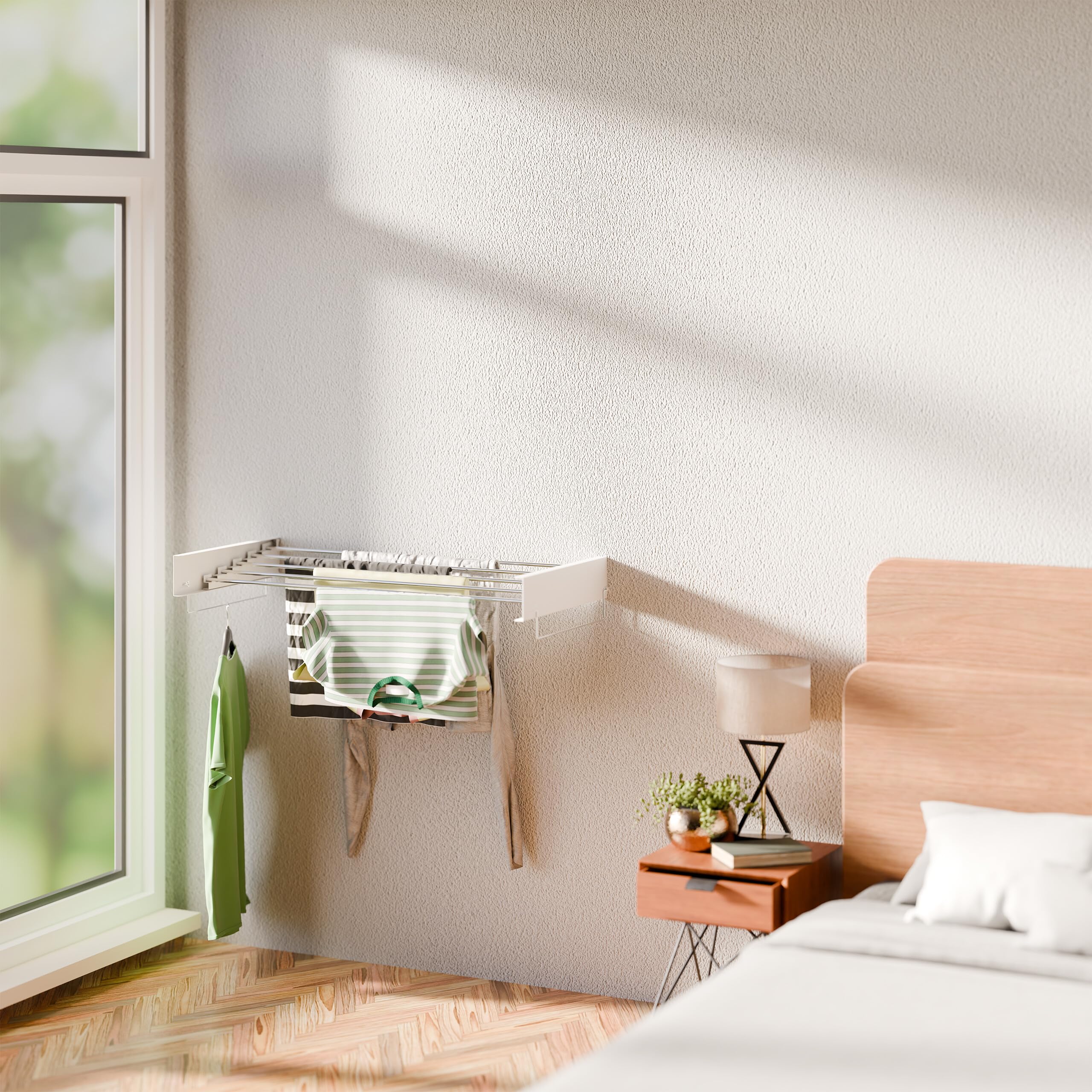 Relaxdays Séchoir à Linge, Mural, Peu encombrant, H x L x P : 15 x 100 x 50,5 cm, pour Votre intérieur, Blanc