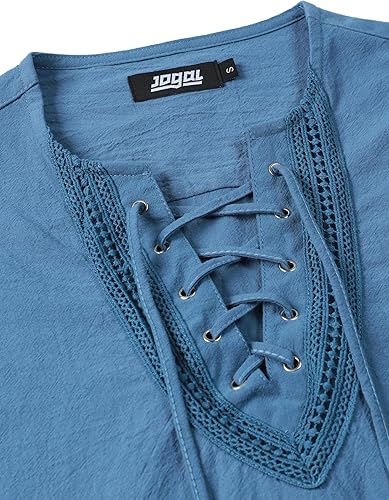 Miniatura 4 de JOGAL Camisa renacentista medieval para hombre, disfraz de pirata vikingo, gótico, steampunk, retro, manga larga, con cordones