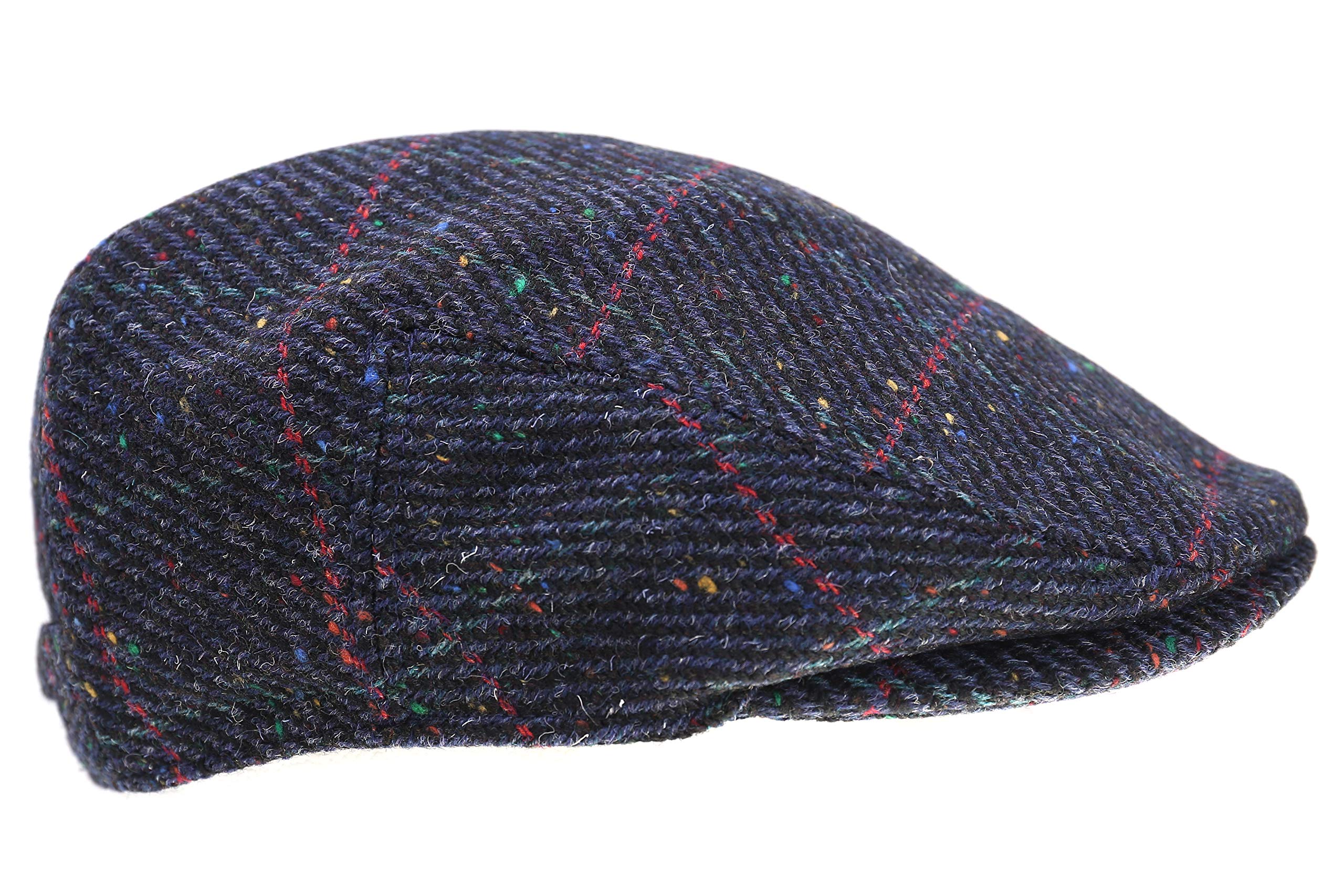 Biddy MurphyMen’s Tweed Cap 100% Irish Wool Tweed Driver's Cap Navy and Red Plaid Cap Made in Ireland XXL, Navy, XXL