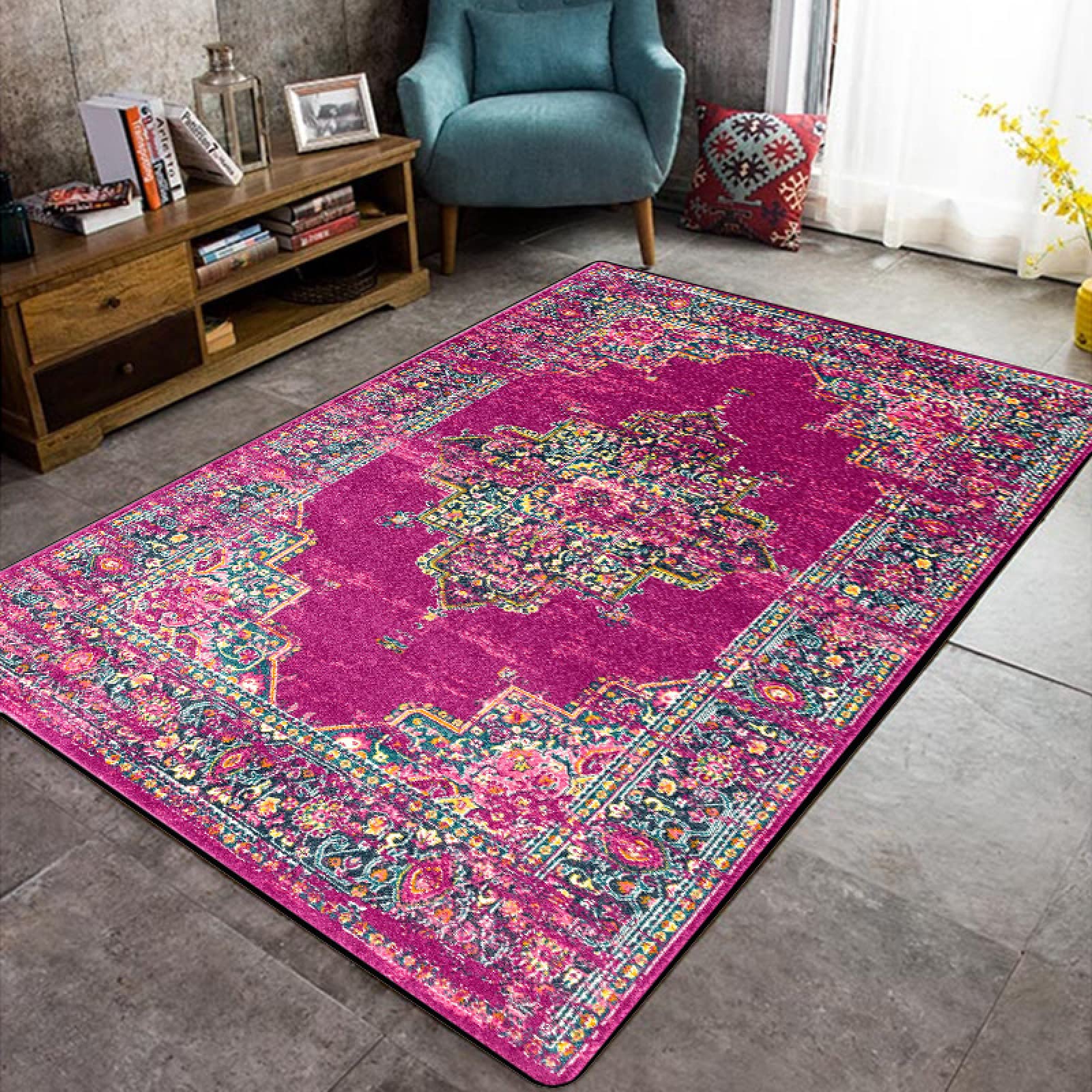 Tapis de sol antidérapant fuchsia à poils courts pour chambre et bureau