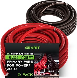 GearIT 8 Gauge Wire (25ft Each- Black/Red Translucent) Copper Clad Aluminum CCA - Primary Automotive Wire Power/Ground, Battery Cable, Car Audio Speaker, RV Trailer, Amp, Electrical 8ga AWG 25 Feet