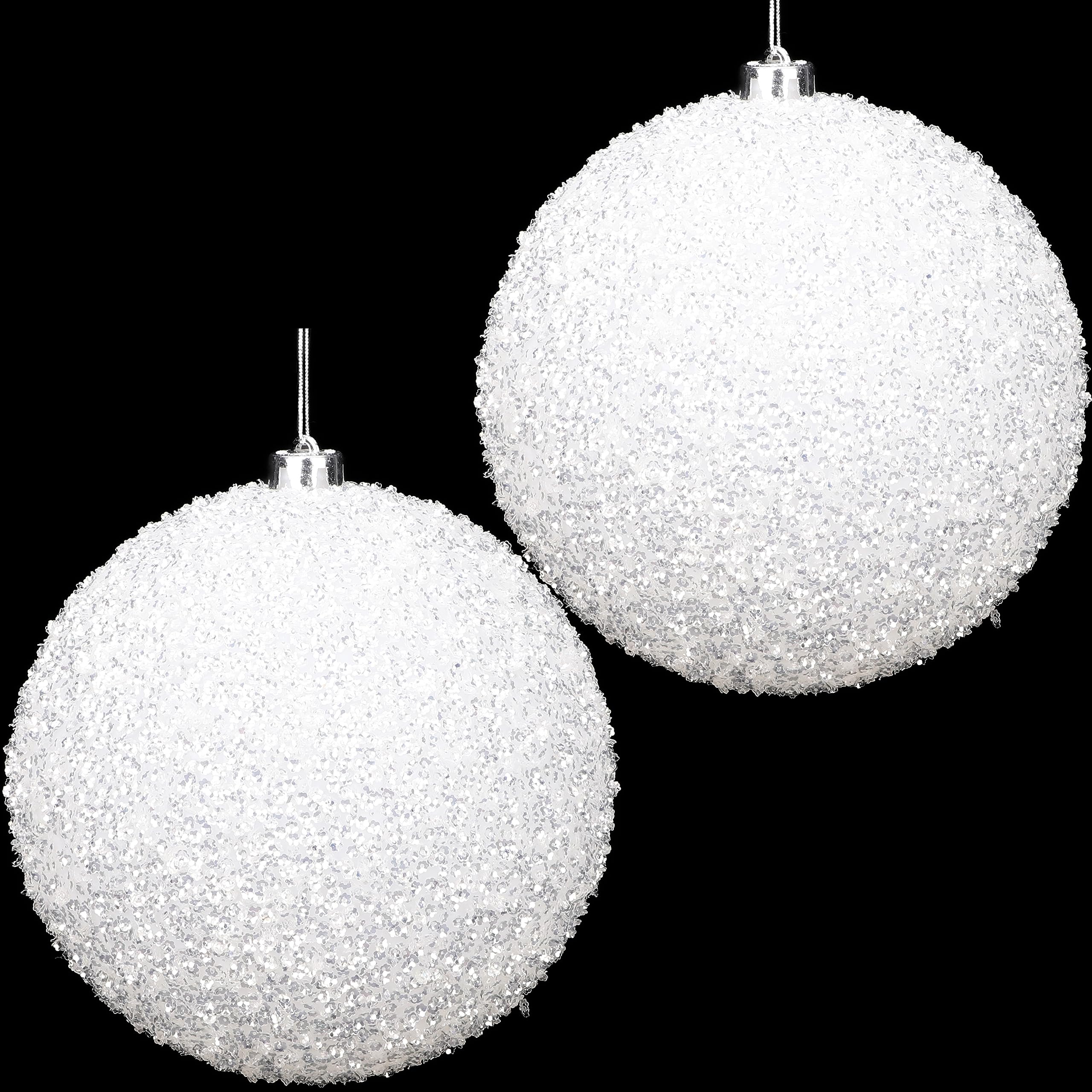 Christmas Concepts® Pack of 2-200mm (8") Christmas Tree Baubles - Iridescent White Sparkle Baubles