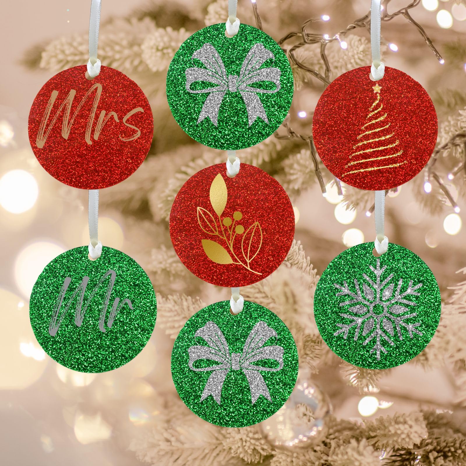 Uniqicon 6Pcs Red & 6Pcs Green Glitter Round Acrylic Sheet Blanks, Sublimation Acrylic Sheet Blanks, Flat Ornaments For Crafts, 3mm 1/8 Inch Ornaments For Gift Tag, Keepsakes, DIY Xmas Ornaments
