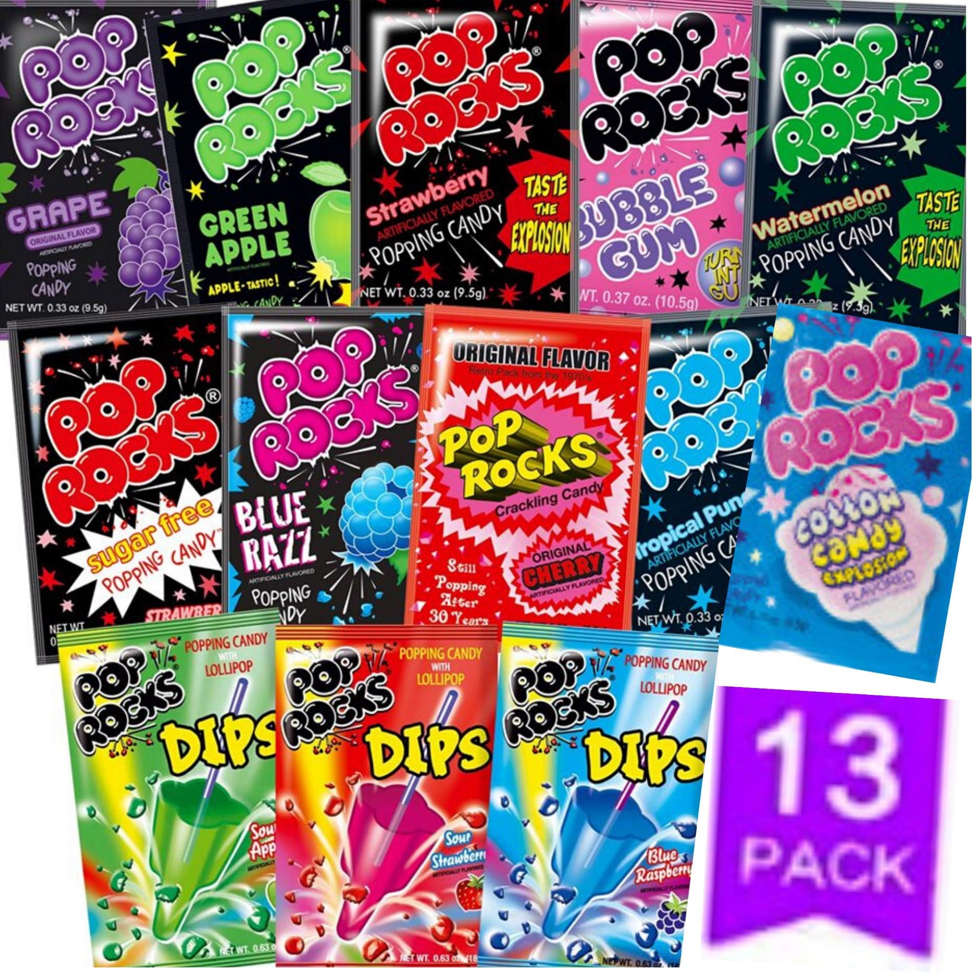 Pop Rocks Candy Variety Pack 13 Different Flavors Including Pop Rock Lollipop Dips | Nostalgic Candy For Kids & Adults 13 count by Cool Gadget Gift