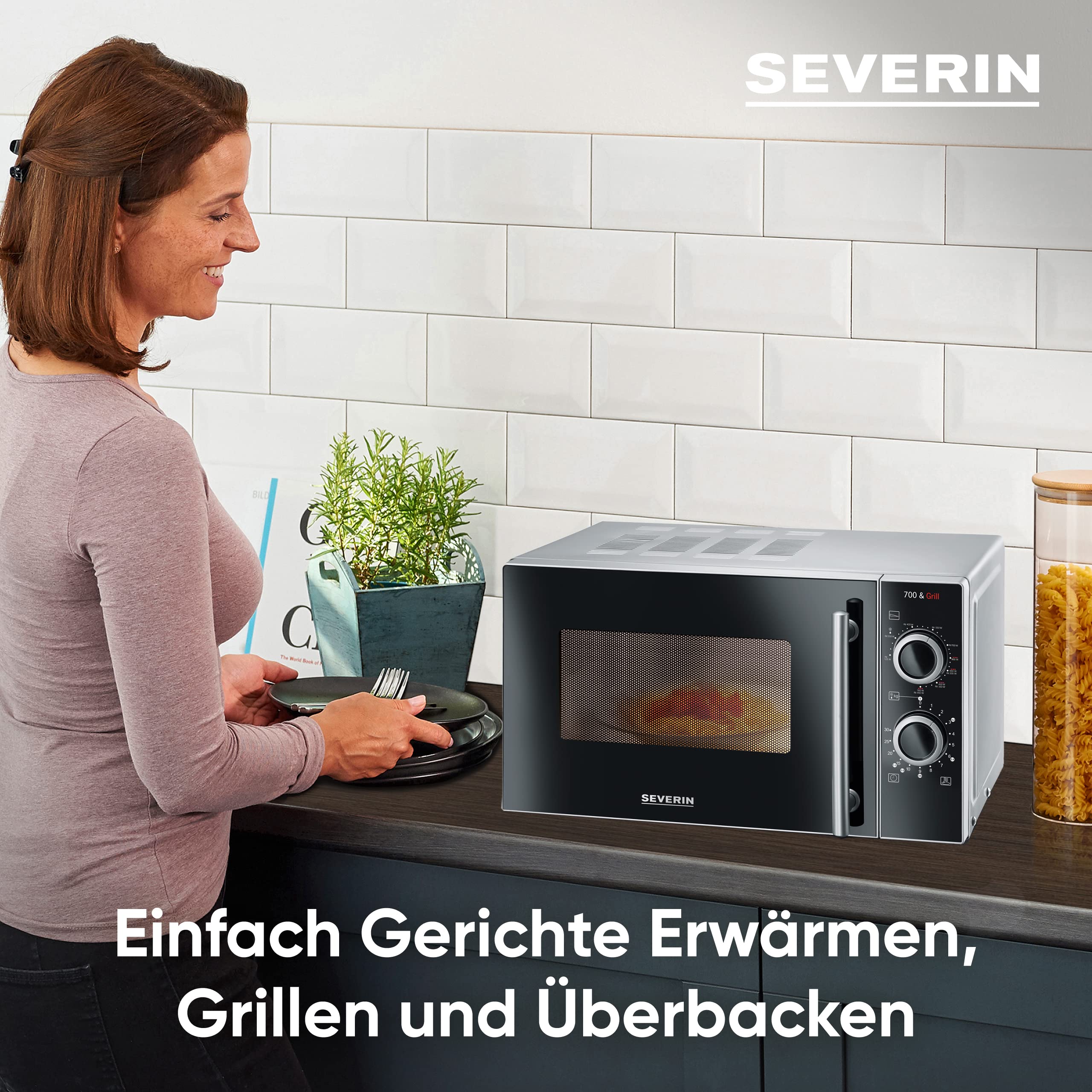 SEVERIN 2-in-1 Mikrowelle mit Grill 700 W, MW 7771, silber-schwarz