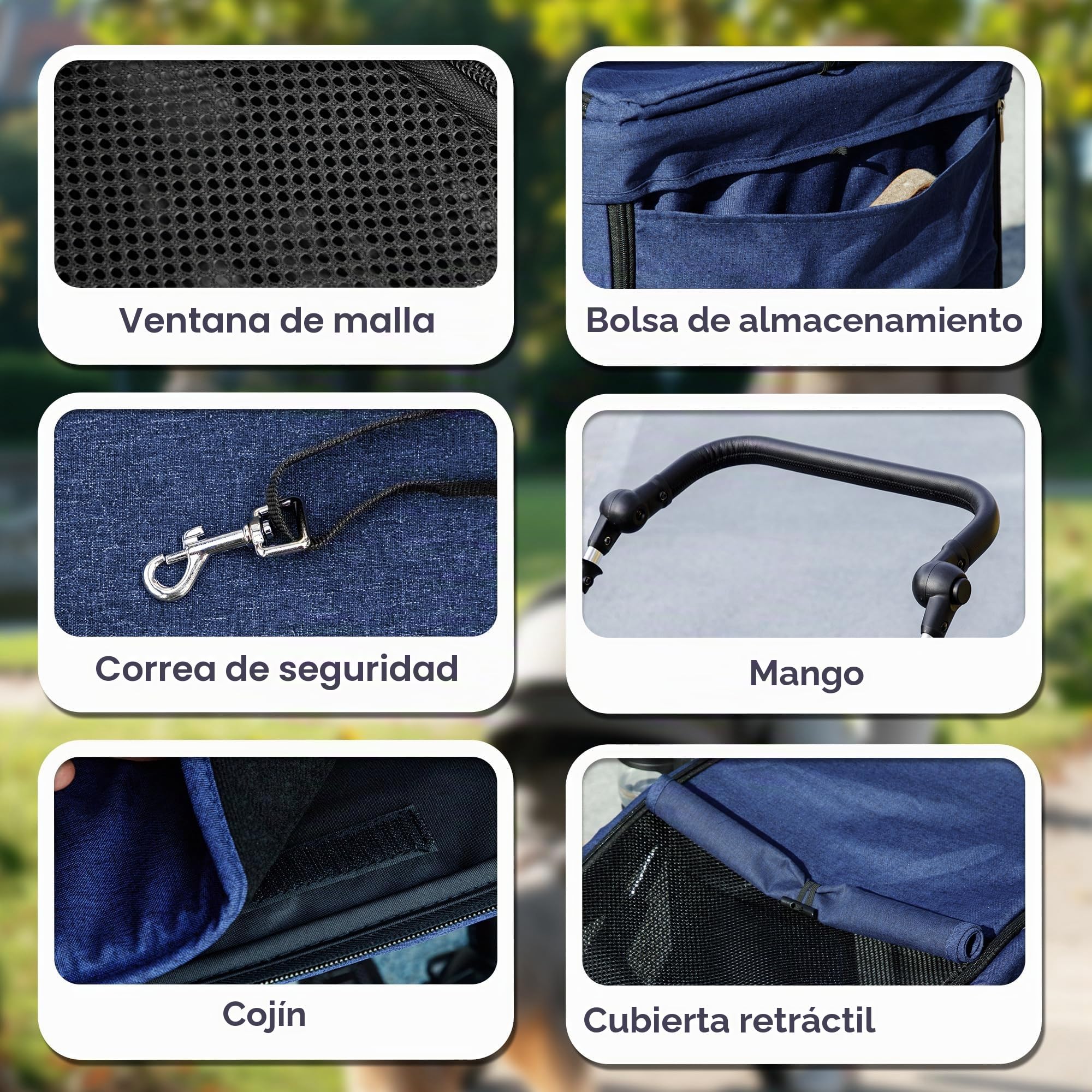PawHut Cochecito de Aluminio Ligero Plegable para Perros y Gatos de hasta 10 kg Cochecito de Gato con Cojines de Malla Ventanas Puertas Cesta de Almacenamiento Cochecito de Gato Azul Oscuro