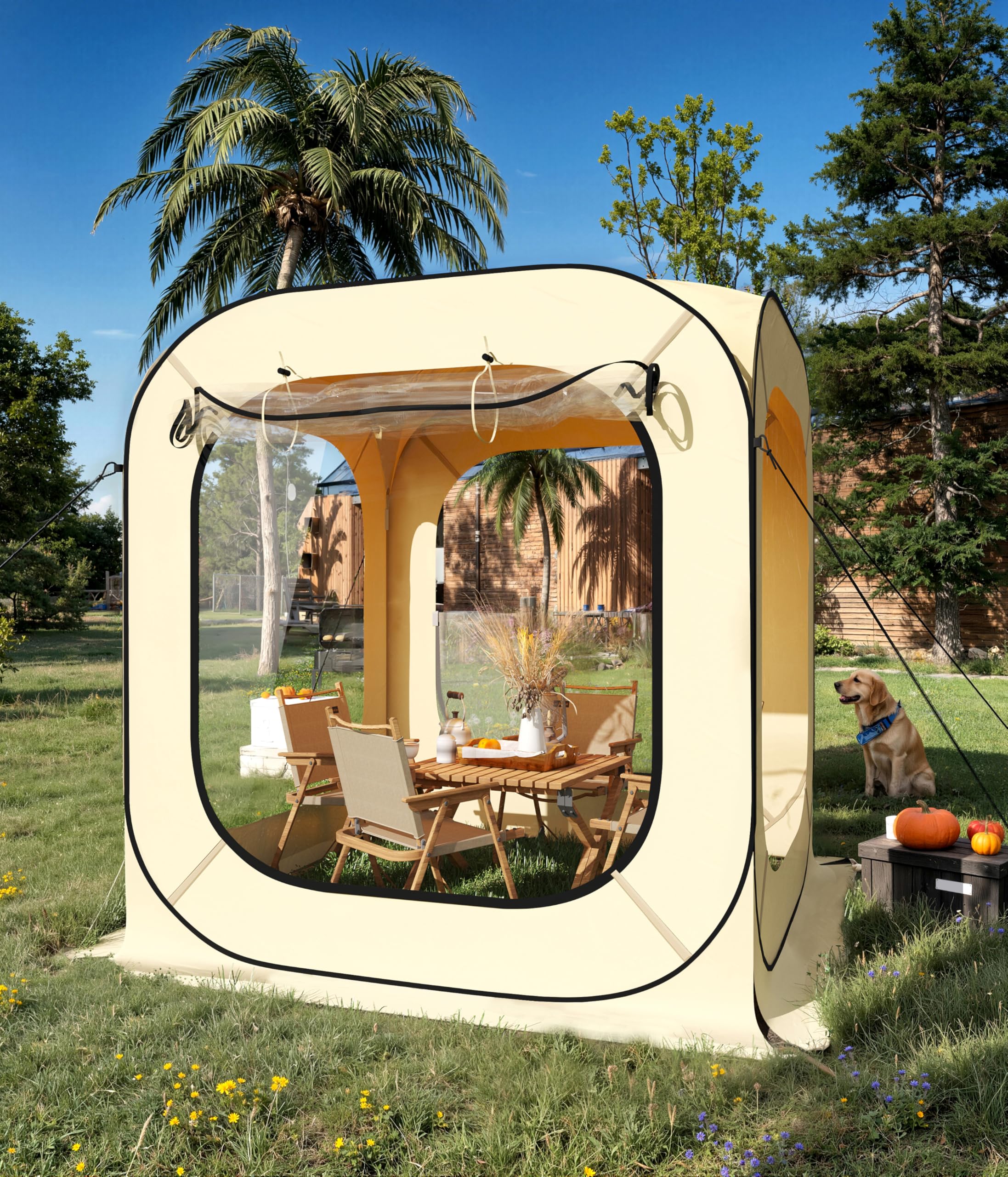 Garvee 6x6 Ft Outdoor All Weather Pop Up Tent, 2-3 Person Instant Tent Shelter, Rainproof Camping Sun Shelter Coldproof & Windproof for Patio, Backyard, Deck, Sports Events, Beige : Sports &