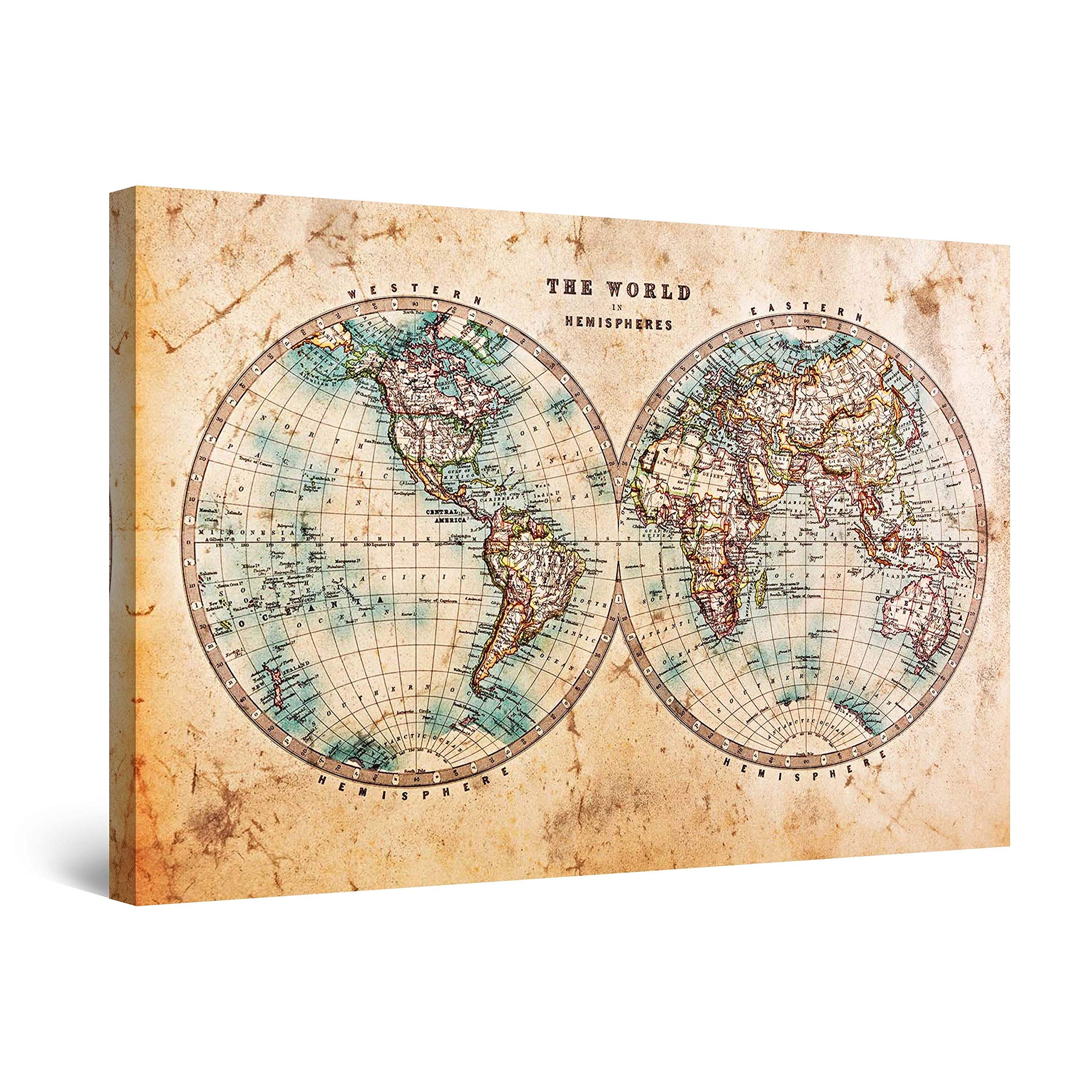 StartonightCanvas Wall Art Spheres World Map Decor Framed Artwork Brown, 60 x 90 cm, DTB8999