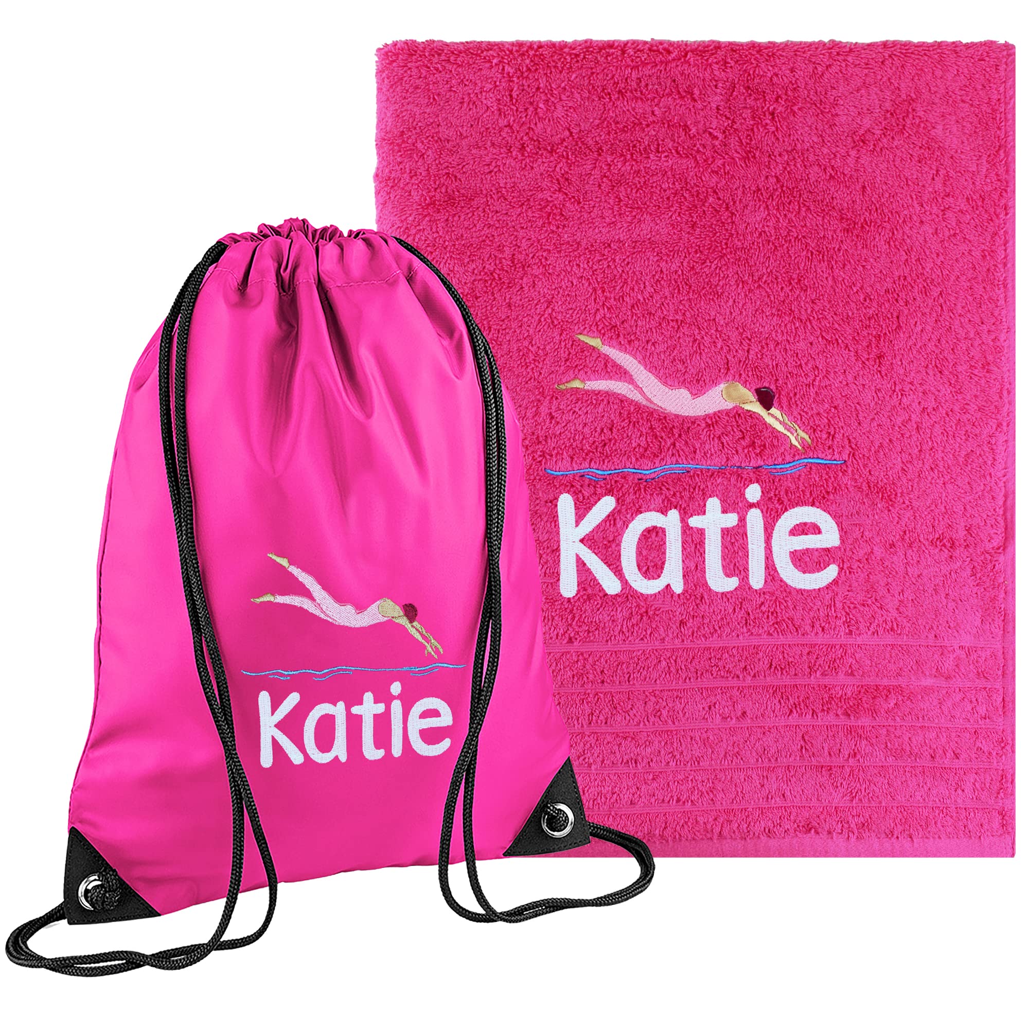 TeddyT's Personalised Children's Swimming Towel & Pink Gym Bag Set