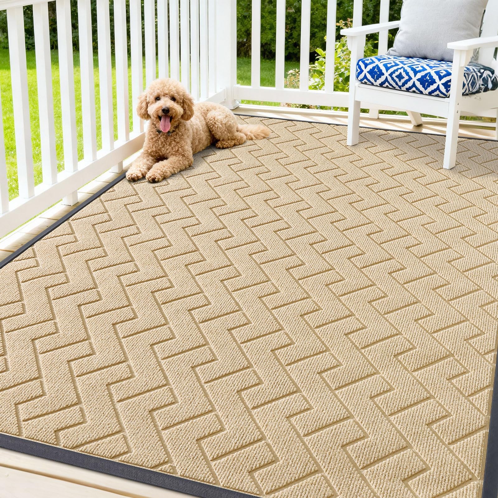OLANLY Front Door Mat Outside 71x47, All-Season Absorbent Rubber Doormat | Beige, Heavy-Duty, Stain and Fade Resistant, Waterproof Non-Slip Backing, Low-Profile Indoor Outdoor Floor Mat for Entryway