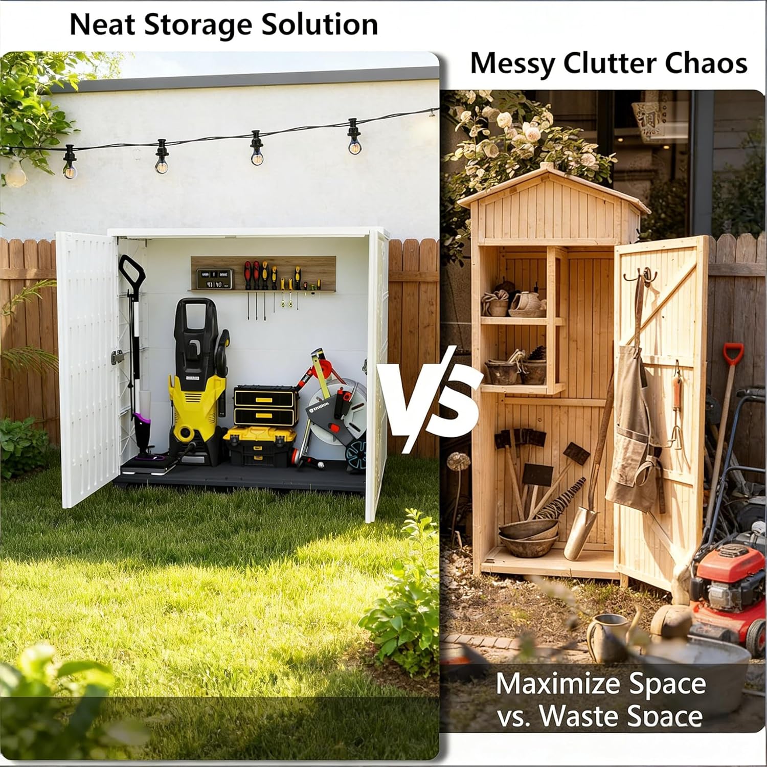 Outdoor Storage Cabinet with Lockable Doors, Portable Horizontal HDPE Plastic Storage Shed, Outdoor Waterproof Storage Cabinet for Pool Storage, Garden Shed, White