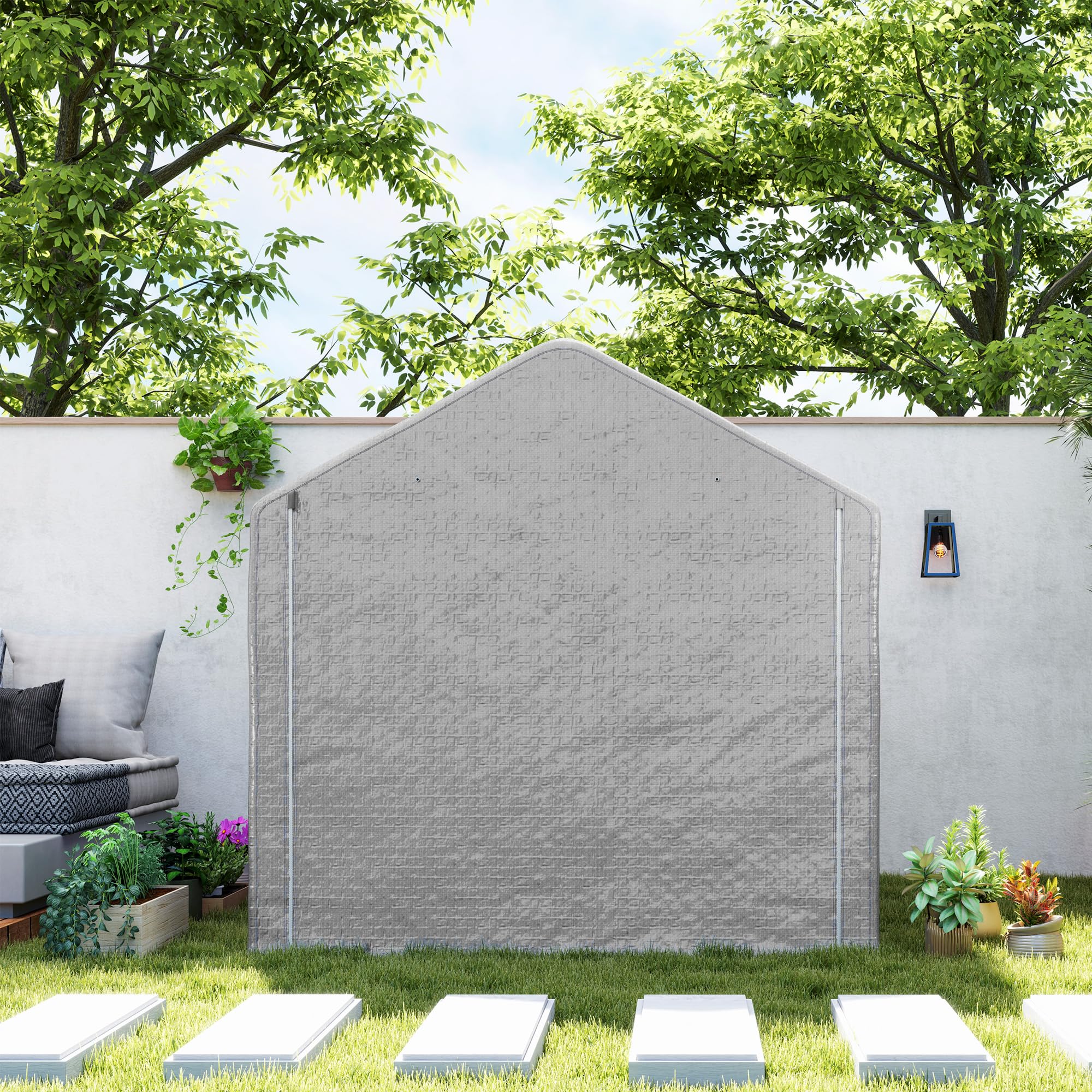 Outsunny Abri de Jardin 2 x 2 x 2 m abri vélo extérieur avec Cadre en Acier galvanisé, imperméable et résistant aux UV, Tente de Stockage pour vélo, Moto, Outils - Gris