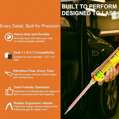 Miniatura 4 de Pistola epoxi de doble componente, 13.5 fl oz, aplicador adhesivo manual de relación 11 y 21 para epoxi, uretano, acrílico, pistola adhesiva de 2