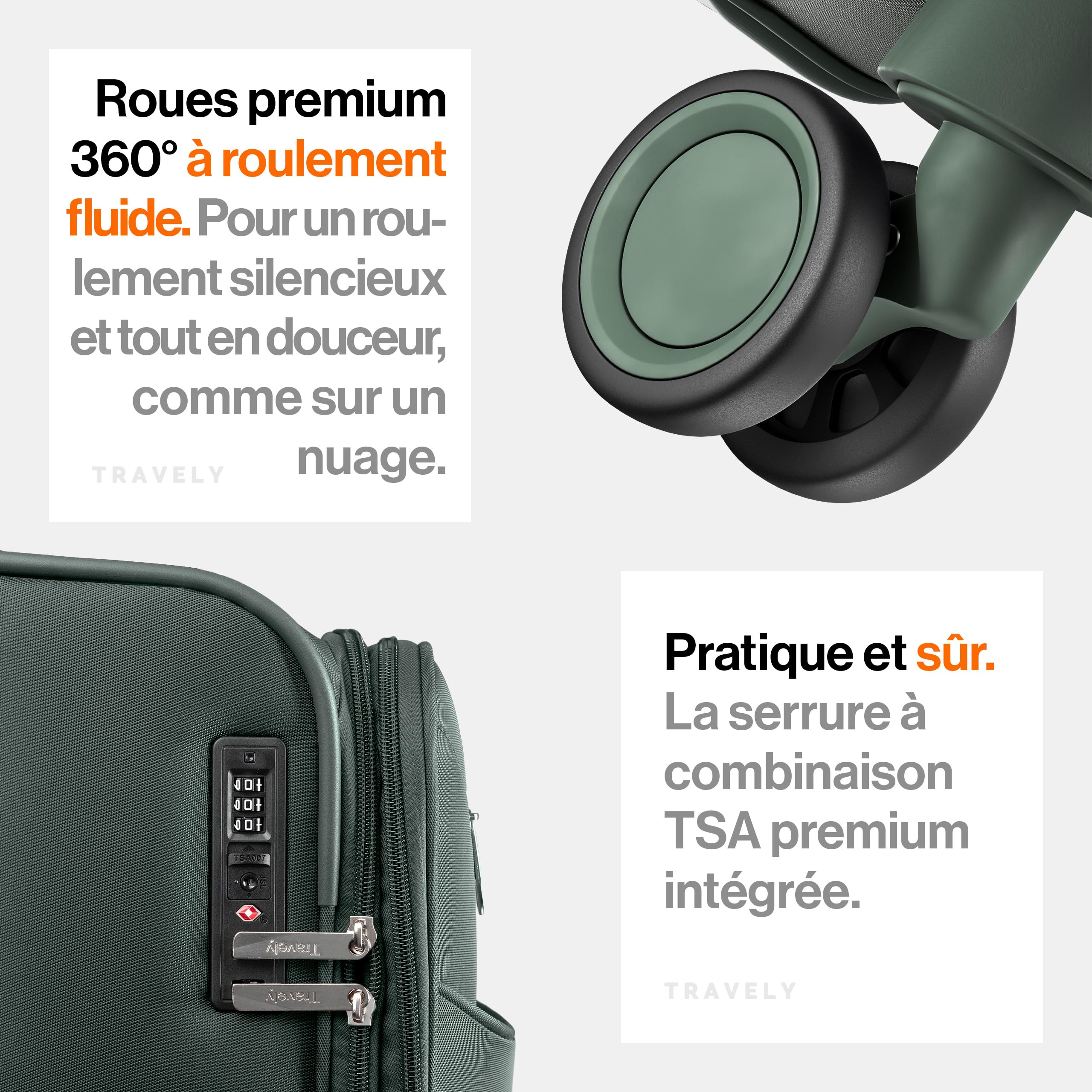Travely Valise en Tissu L - Valise Taille Moyenne avec 4 roulettes et Cadenas TSA à Combinaison - Valise Souple avec Soufflet Extensible, fabriquée en matériau résistant à la déchirure et déperlant