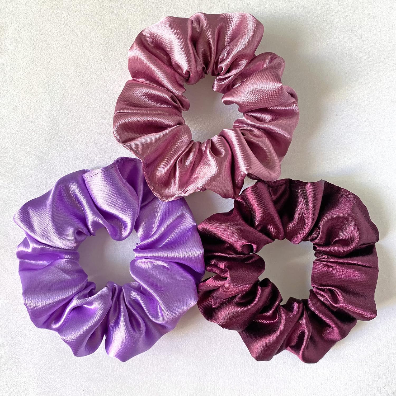 Silvr Bear Satin Scrunchies for Women/Girls | Pack of 3 | BTS Merch, Borahae – I purple you, Scrunchy For Women, Best Gift for Sister, Friend | SAME COLORS AS PIC (Purple Shades)