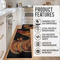 Vista 5 de Juego de 2 alfombras y tapetes de cocina de gallo para piso, alfombra de cocina de gallo de granja, tapete de cocina de pollo negro frente al