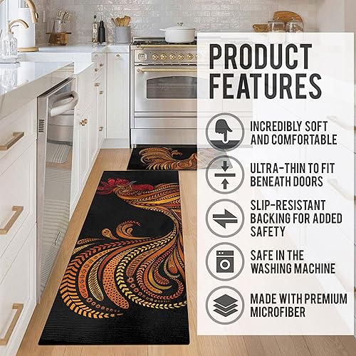 Miniatura 5 de Juego de 2 tapetes de cocina con diseño de gallo para cocina, decoración de granja para cocina, acolchados, antifatiga, juego de 2 piezas y tapete