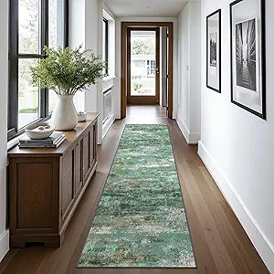 Runner Rug for Hallway Kitchen, 2x12 Machine Washable Runners Rug for Entryway, Soft Modern Abstract Throw Rugs, Low Pile Floor Cover with Non Slip Backing, Turquoise