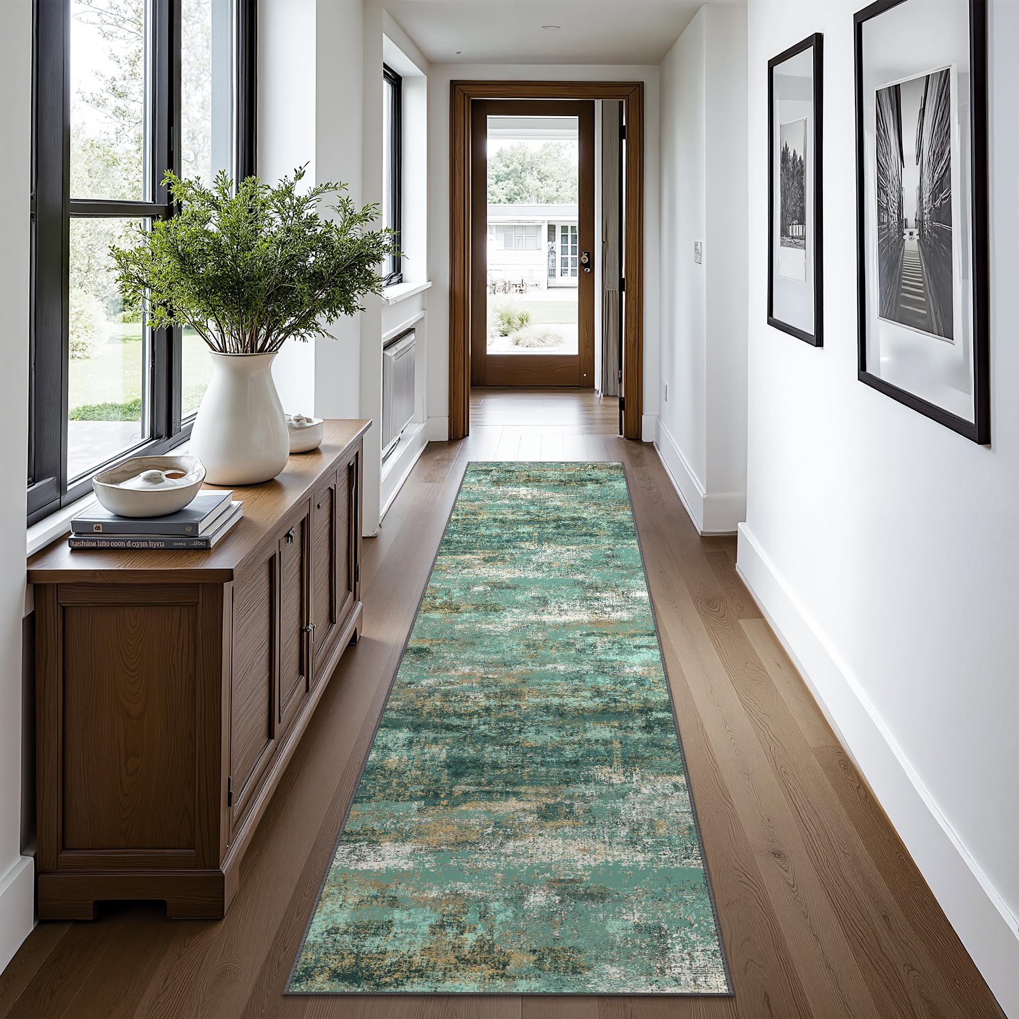 BEIMO 2x10 Runner Rug for Hallway, Turquoise Washable Abstract Non Slip Rug