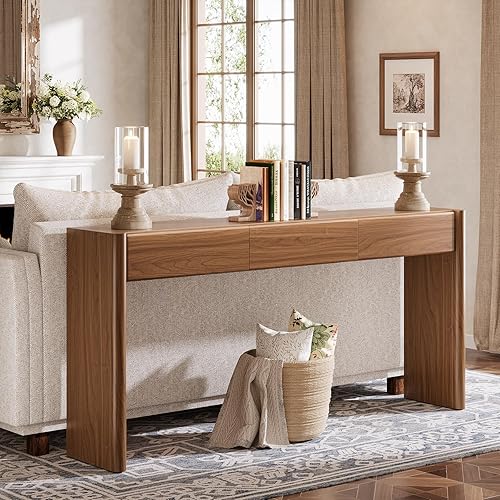 Miniatura 3 de Tribesigns Mesa consola con 3 cajones, mesa de entrada de madera de 70.9 pulgadas detrás del sofá, consola larga de granja con almacenamiento para