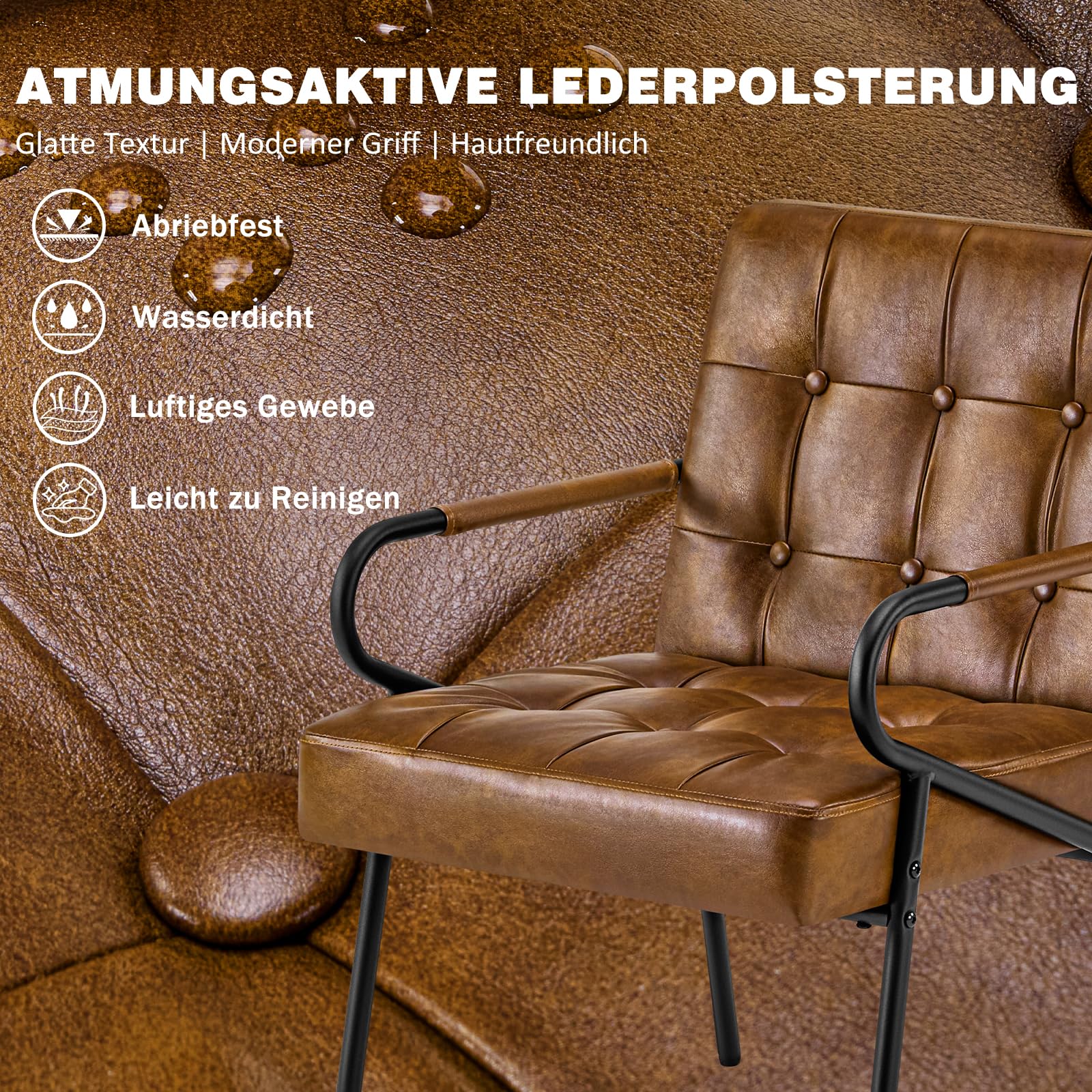 Hellove Loungesessel Wohnzimmer mit Metallbeinen, Ohrensessel Vintage PU Leder, Moderner Relaxsessel mit Gemütlicher, Bequemer Polsterstuhl Ledersessel Lesesessel für Schlafzimmer LivingRoom Braun