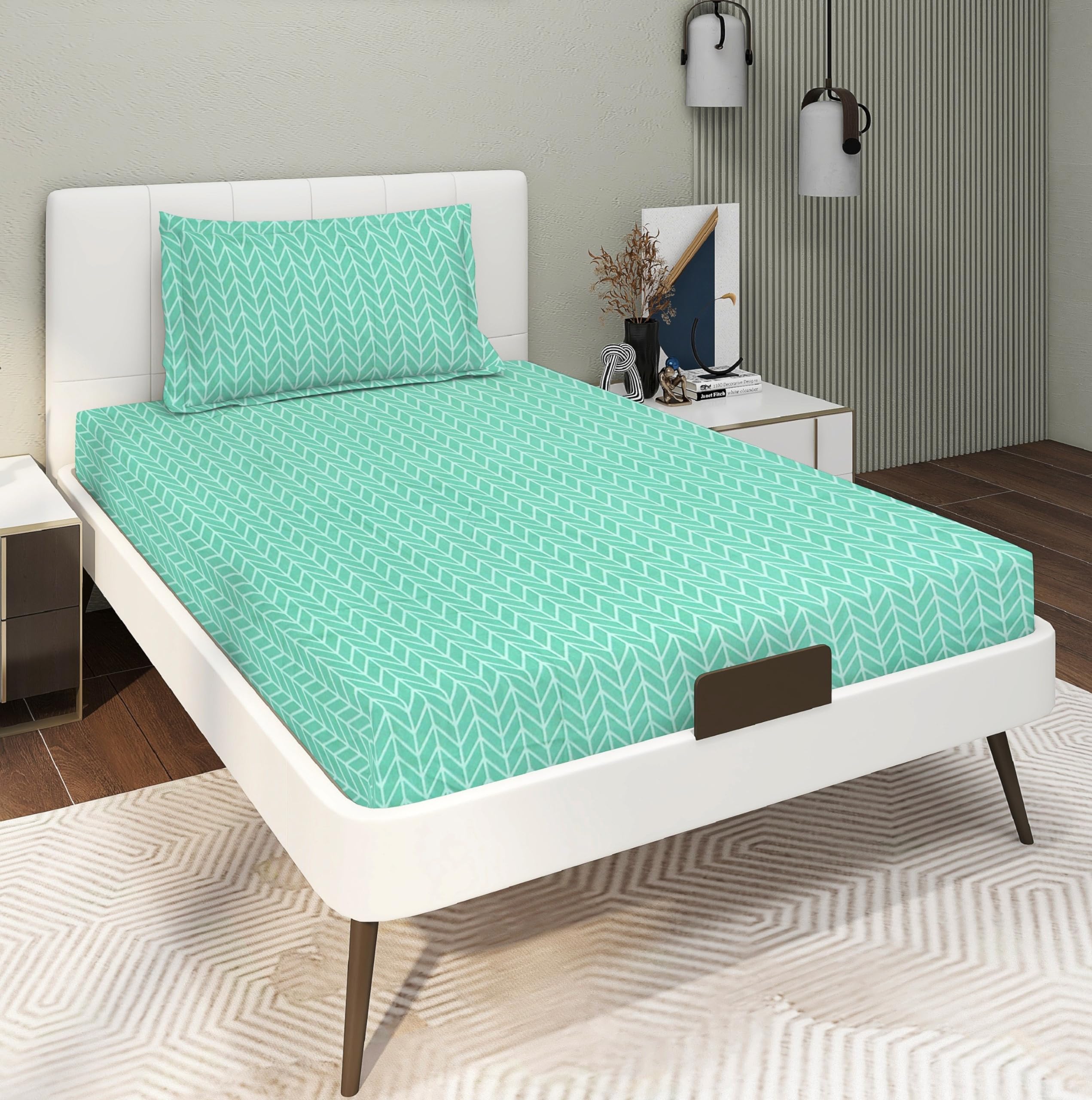 RD TREND® Presents Bedsheet for Single Bed Polycotton 210 TC, Size-60X90 Inches(152X228 CM), Single Bedsheet with Pillow Cover (18X28 Inches) Green