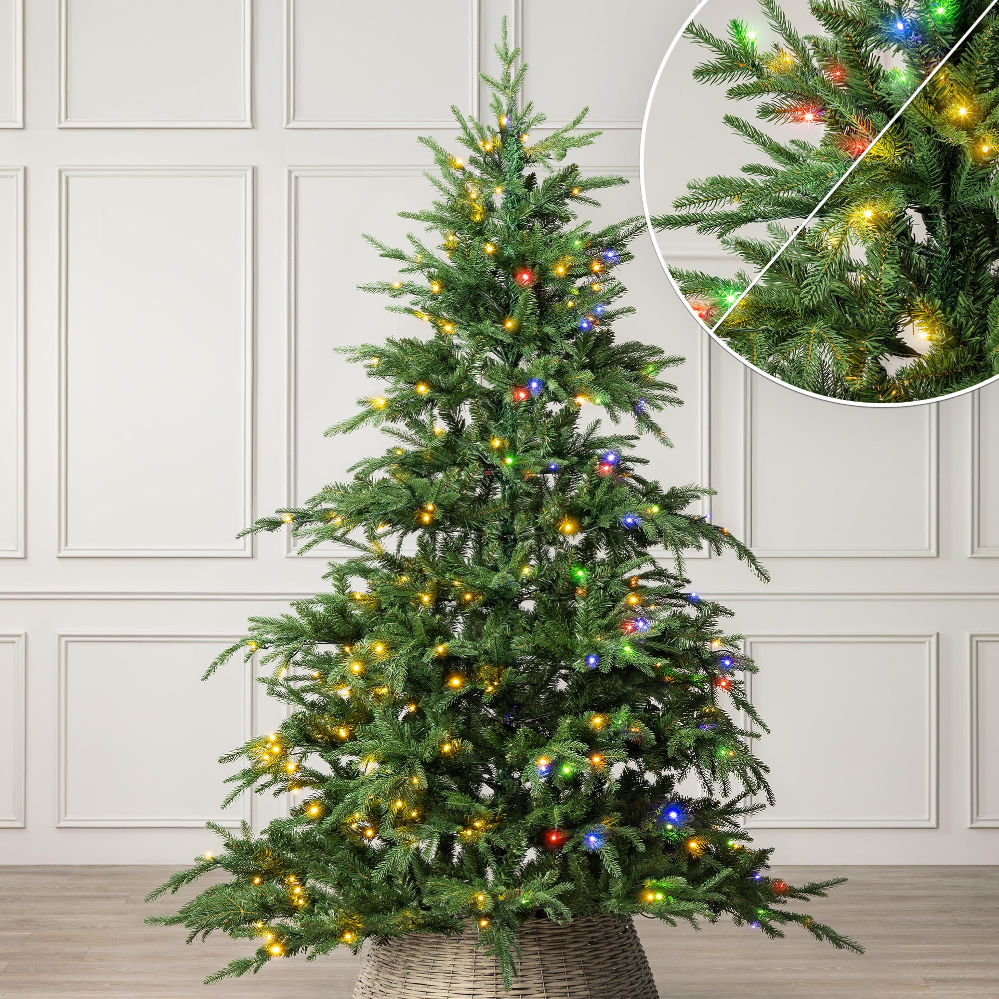 Christow Pre-Lit Nordmann Fir Christmas Tree, 7ft