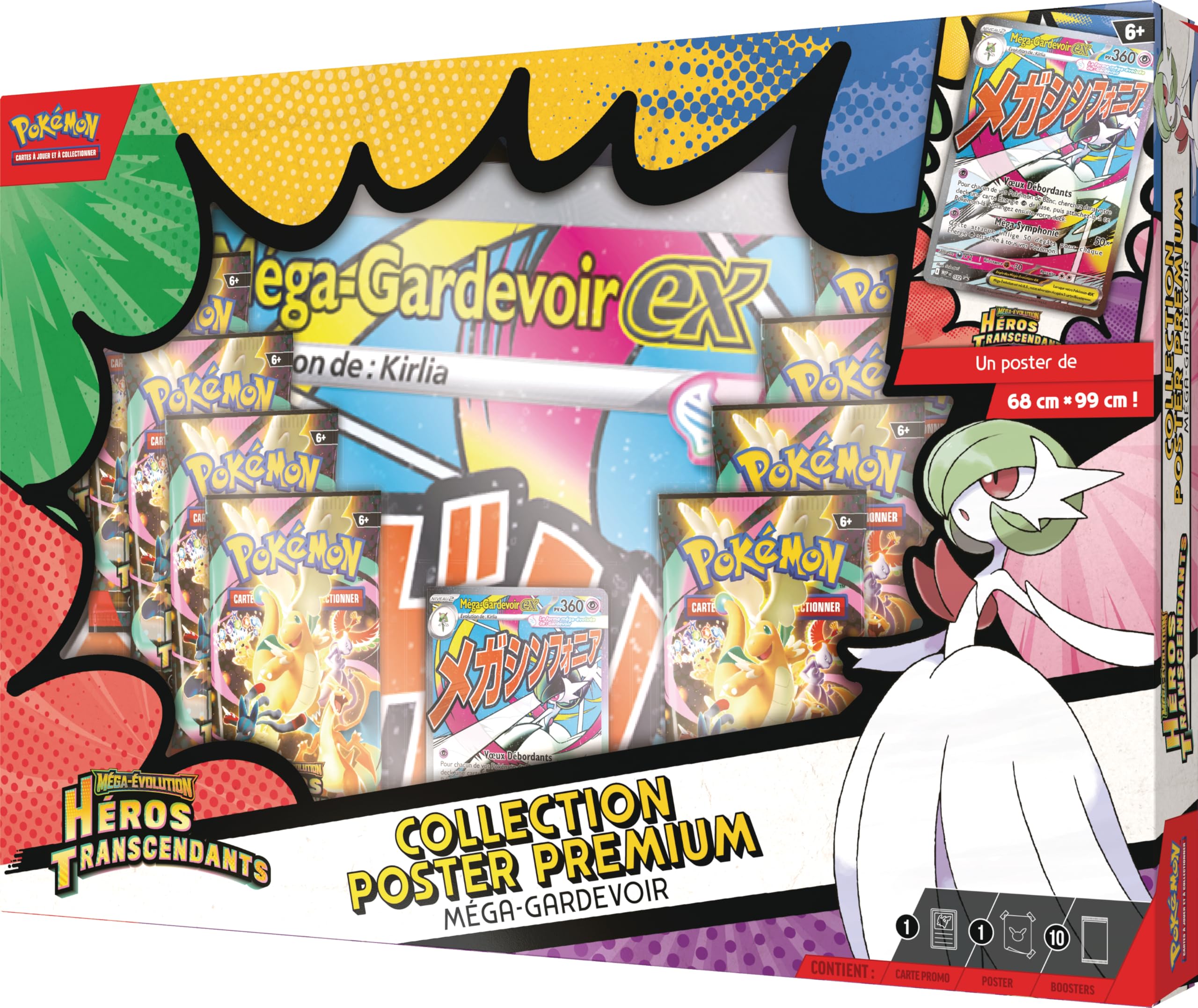 Pokémon : Collection Poster Premium Méga-Évolution – Héros Transcendants – Méga-Gardevoir (1 Carte Promo Brillante, 1 Poster Double Face et 10 boosters)