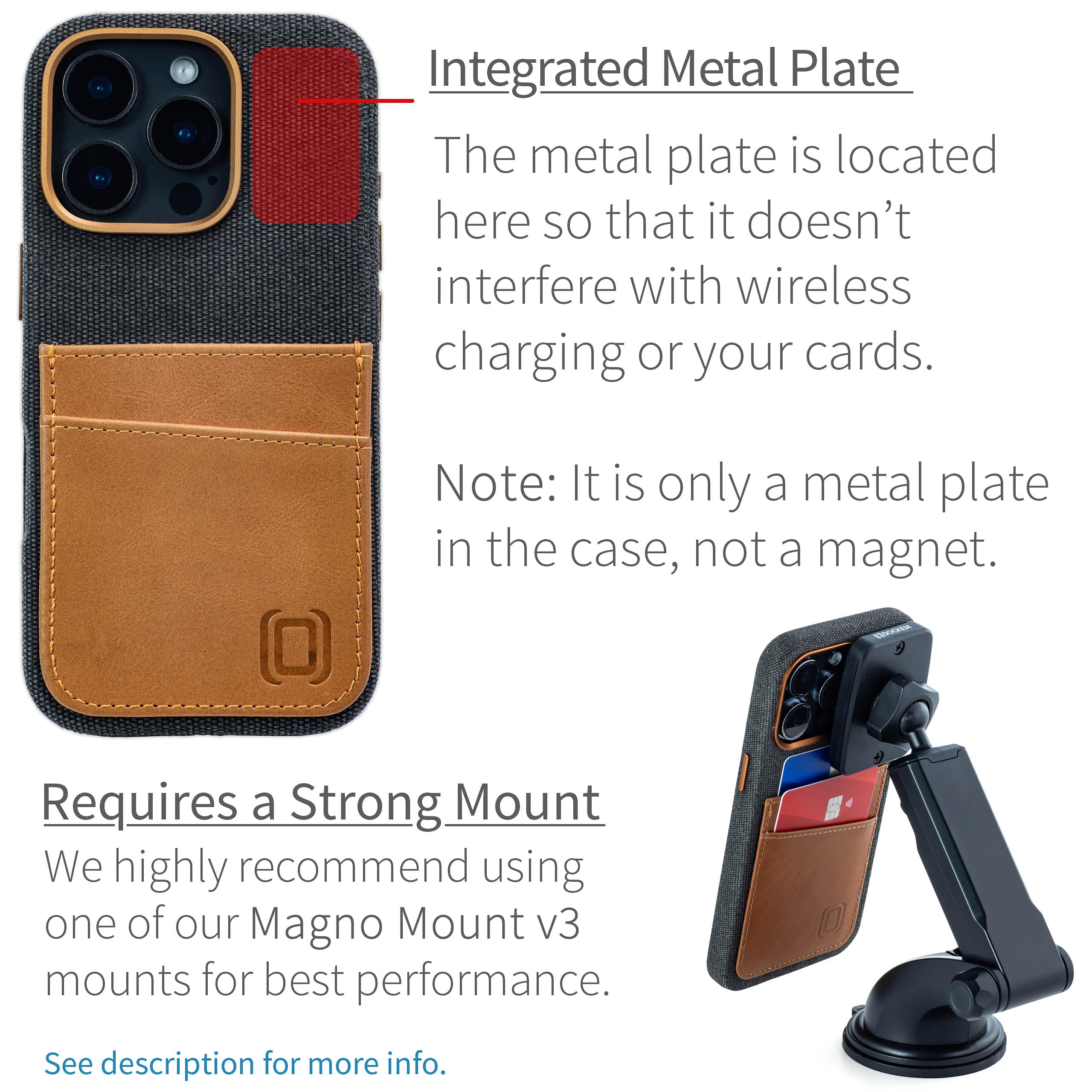 Dockem Custodia Portacarte in Tessuto per iPhone 16 Pro Max con Piastra Metallica Integrata per Montaggio Magnetico, Portafoglio in Vera Pelle con 2 Slot per Carte: M2F [Grigio e Marrone Chiaro]
