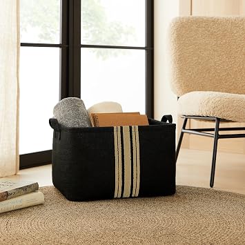 Ocean Home Textile 3'lü Çizgili Siyah Renk Jüt Sepet Set 24 x 17 x 14/30 x 21 x 18/42 x 31 x 25 cm