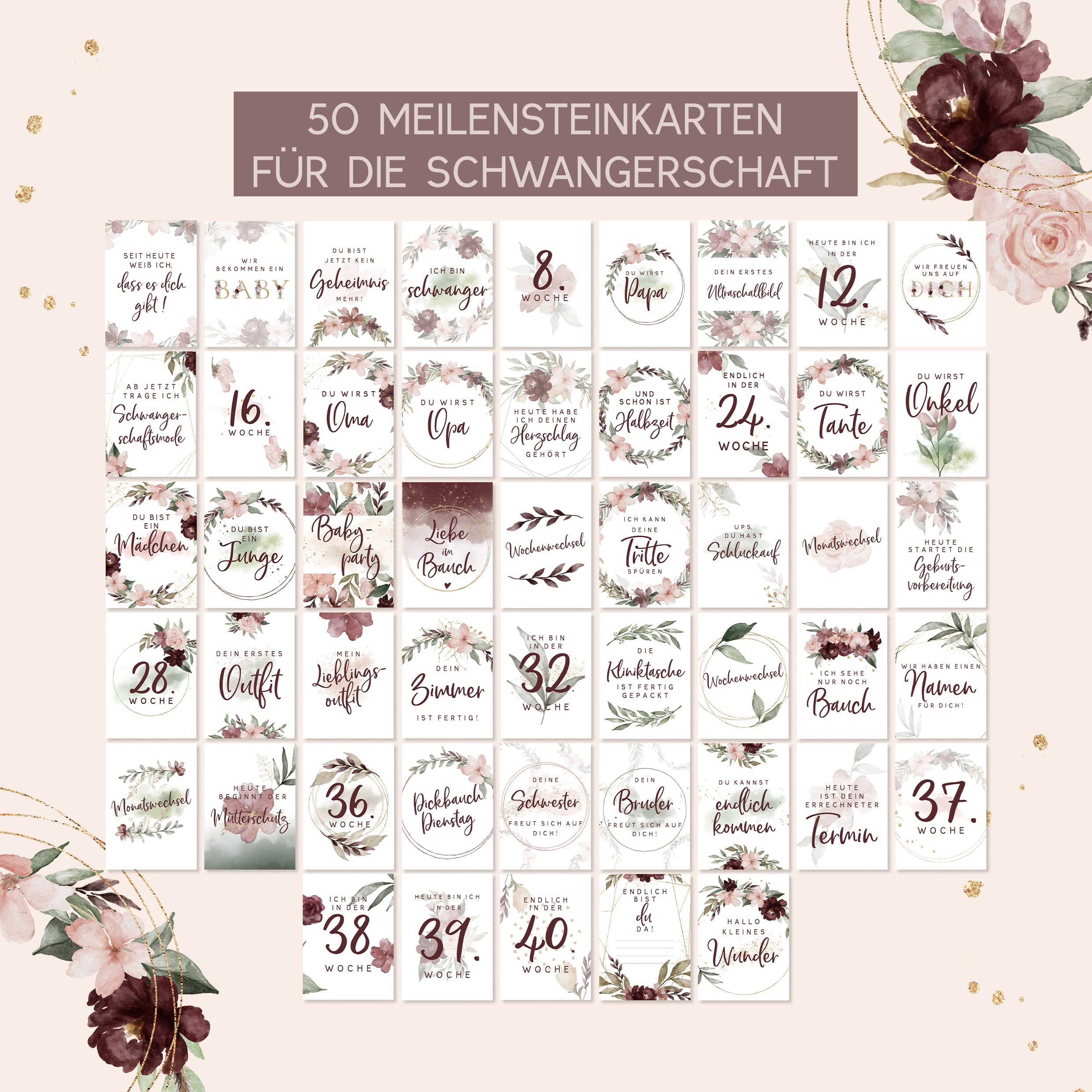 40 Milestone Cards Pregnancy (Personalised + Gift Wrapping Tissue Paper), personalisierbar + Geschenkverpackung - Image 2