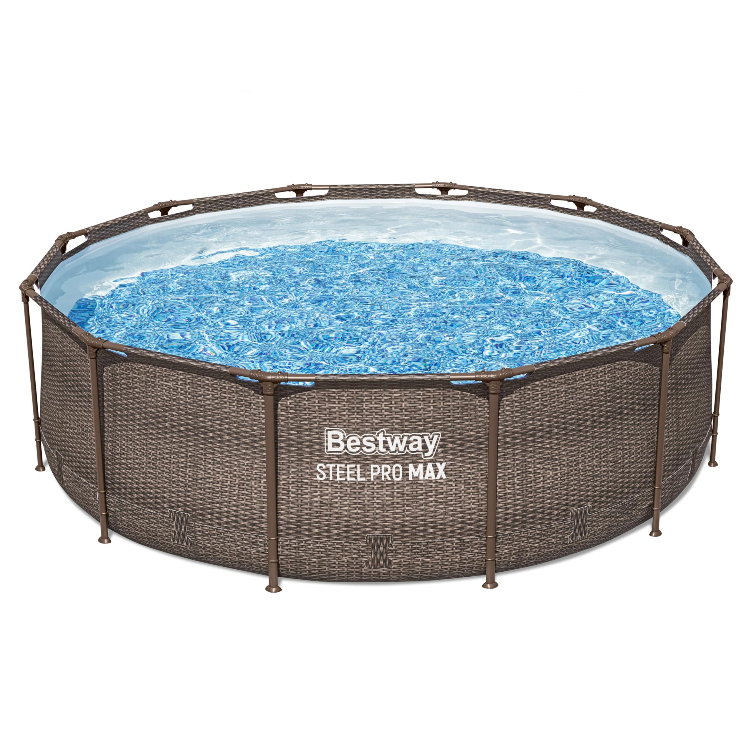 Bestway Steel Pro MAX Frame Pool-Set mit Filterpumpe Ø 366 x 100 cm, Rattan-Optik (Schokobraun), rund