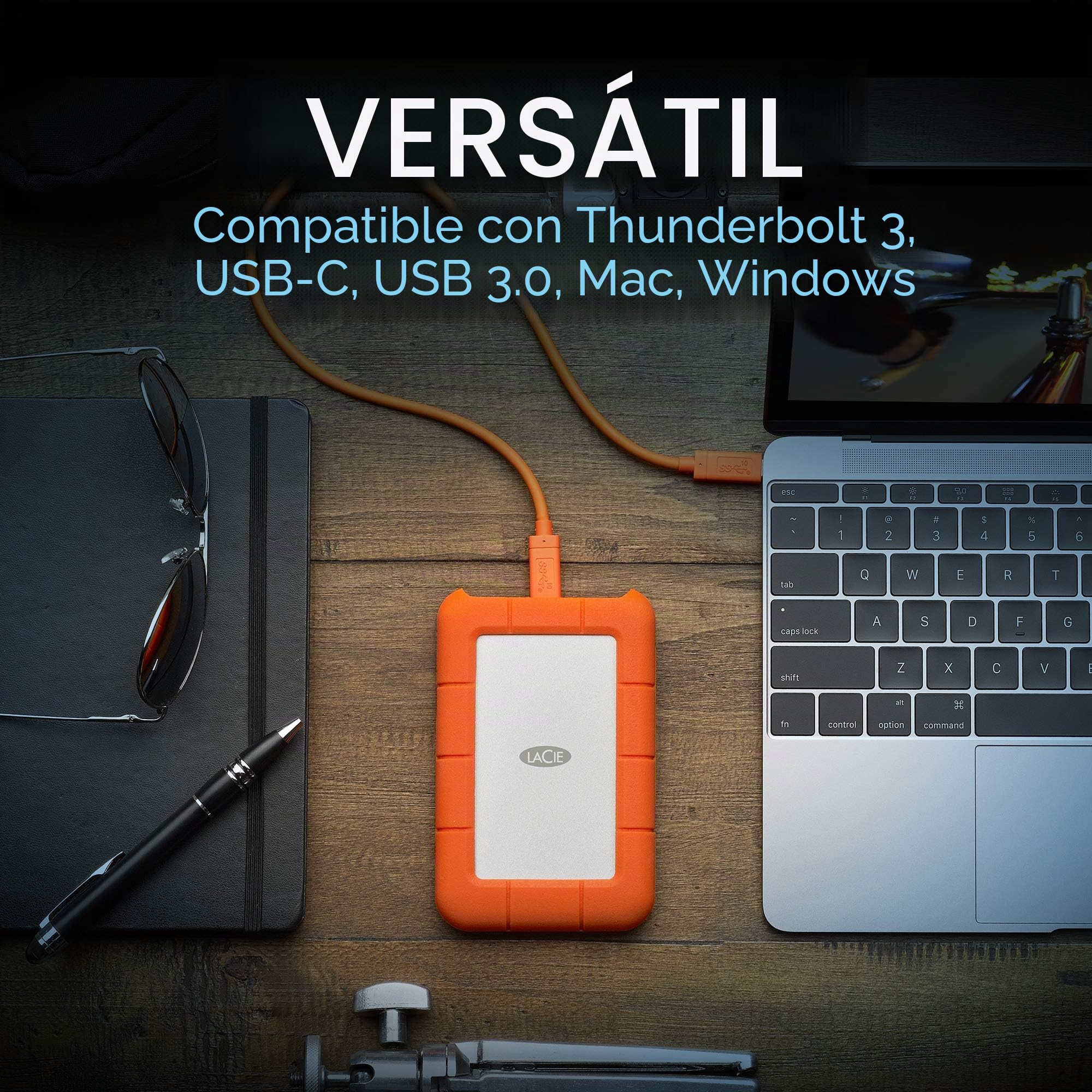 LaCie Rugged USB-C 4TB — antigolpes, USB‑C Disco duro externo portátil 2,5", para Mac y Windows — incluye Rescue Data Recovery