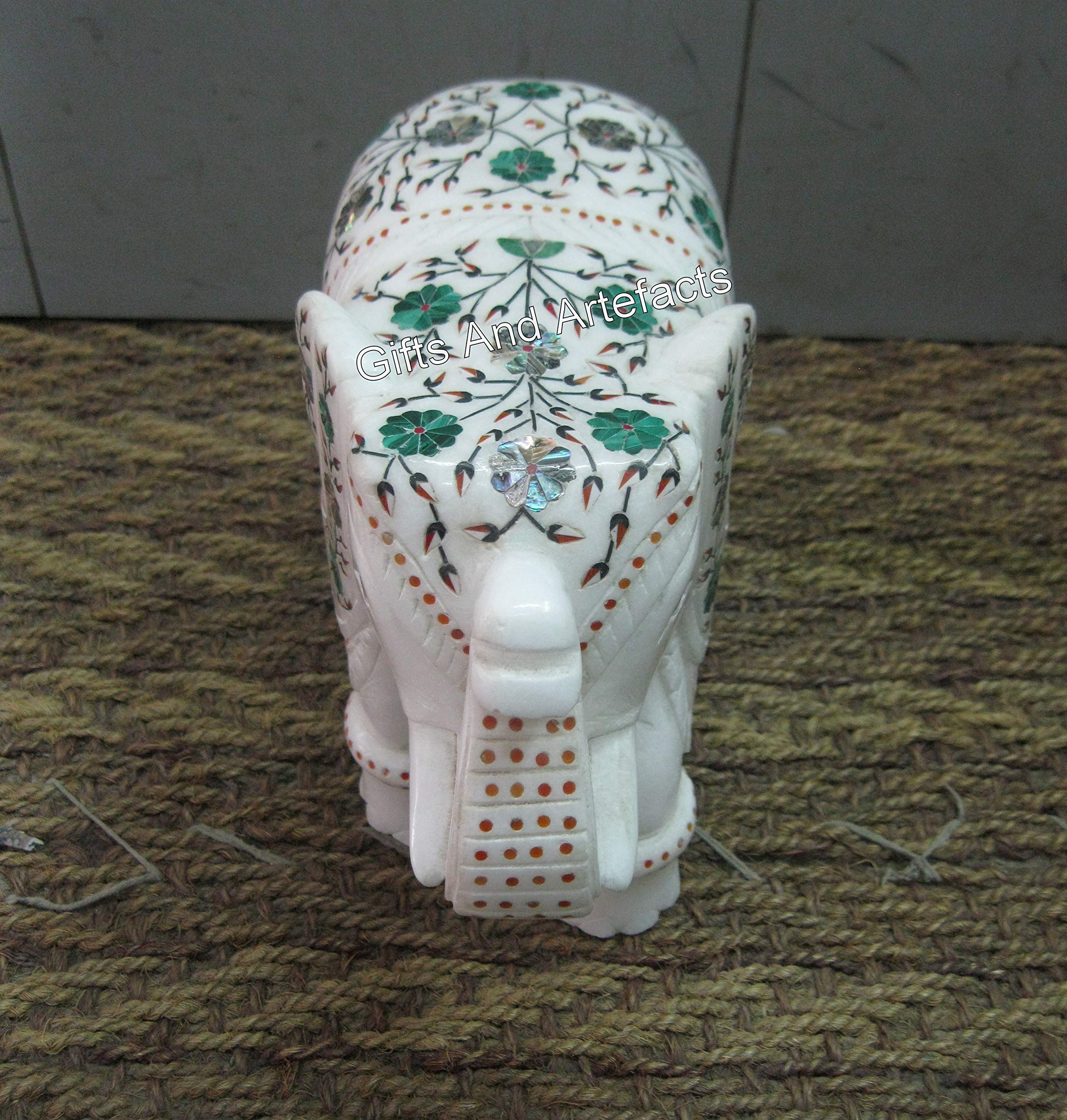 Estatua decorativa hecha a mano de elefante I 20,32 cm con diseño de elefante de mármol blanco con aspecto elegante, simbolismo, decoración de elefante