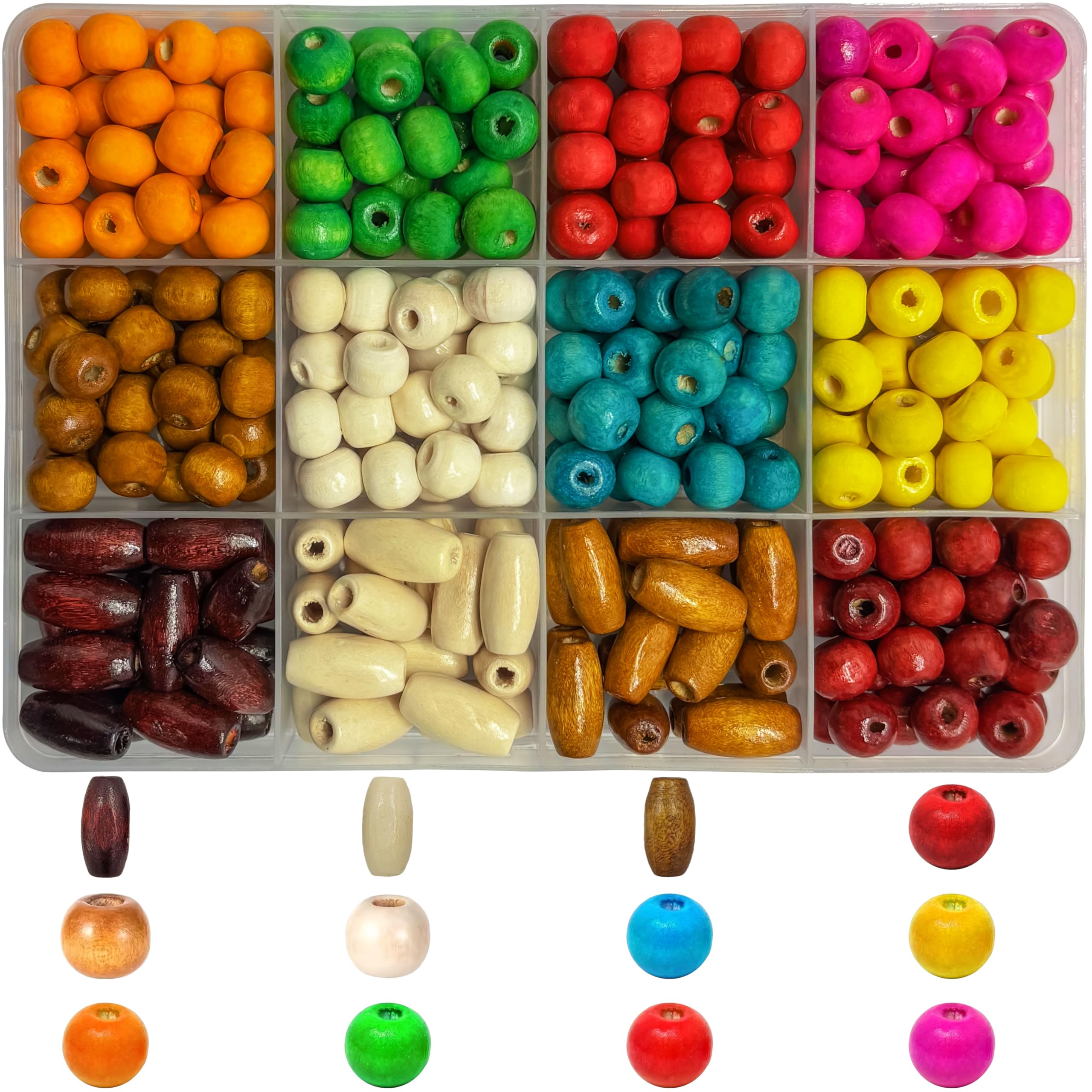 Handicraft Wooden Bead Set for Jewelry Making | 12-Grid Colorful Wooden Beads for Macrame, Crochet & Tassels | Round & Oval Wooden Moti for Craft Work | DIY Necklace & Bracelet Making Kit-image-22