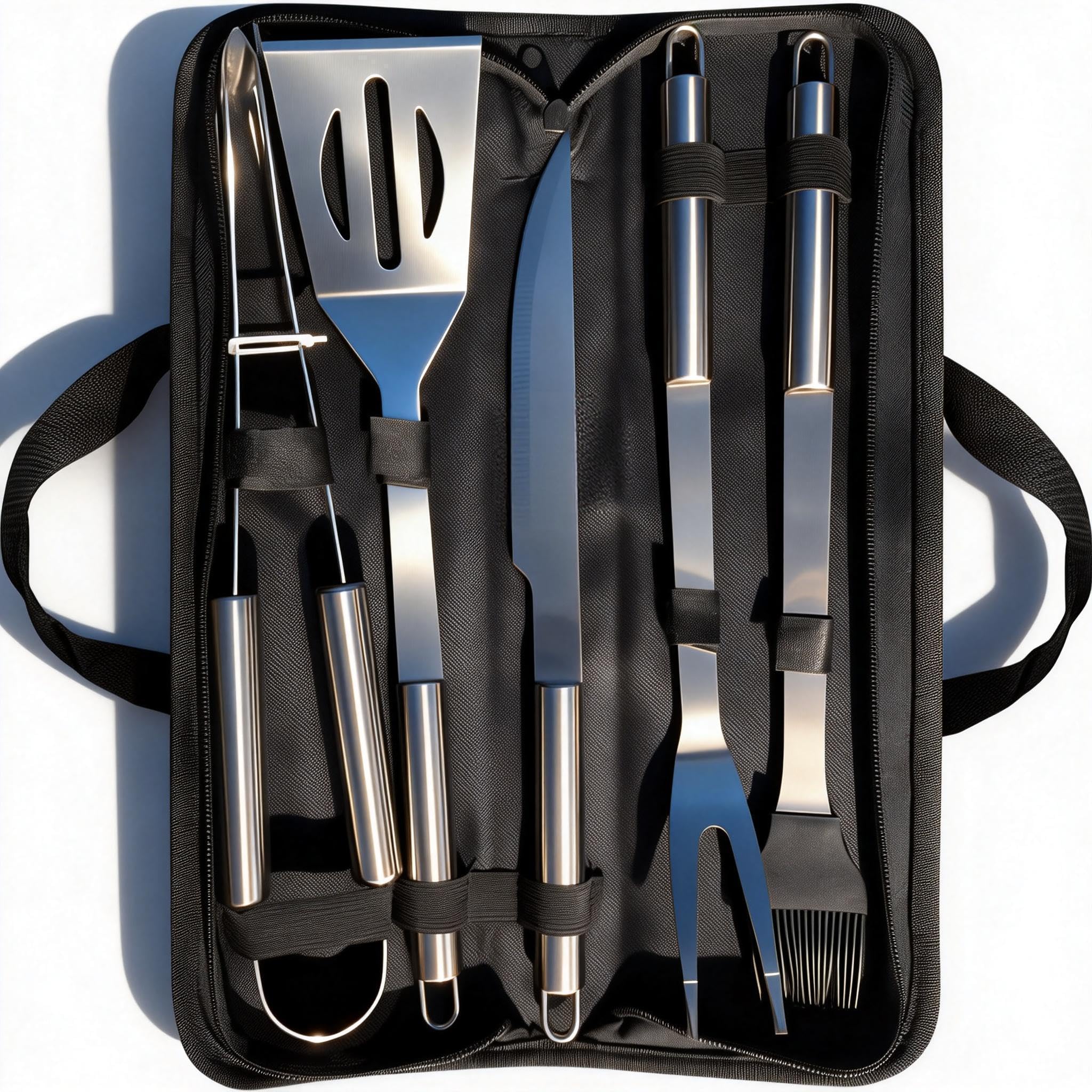BBQ Grilling Tools Set - Stainless Steel Grilling Accessories with Free Portable Bag. (5PCS)