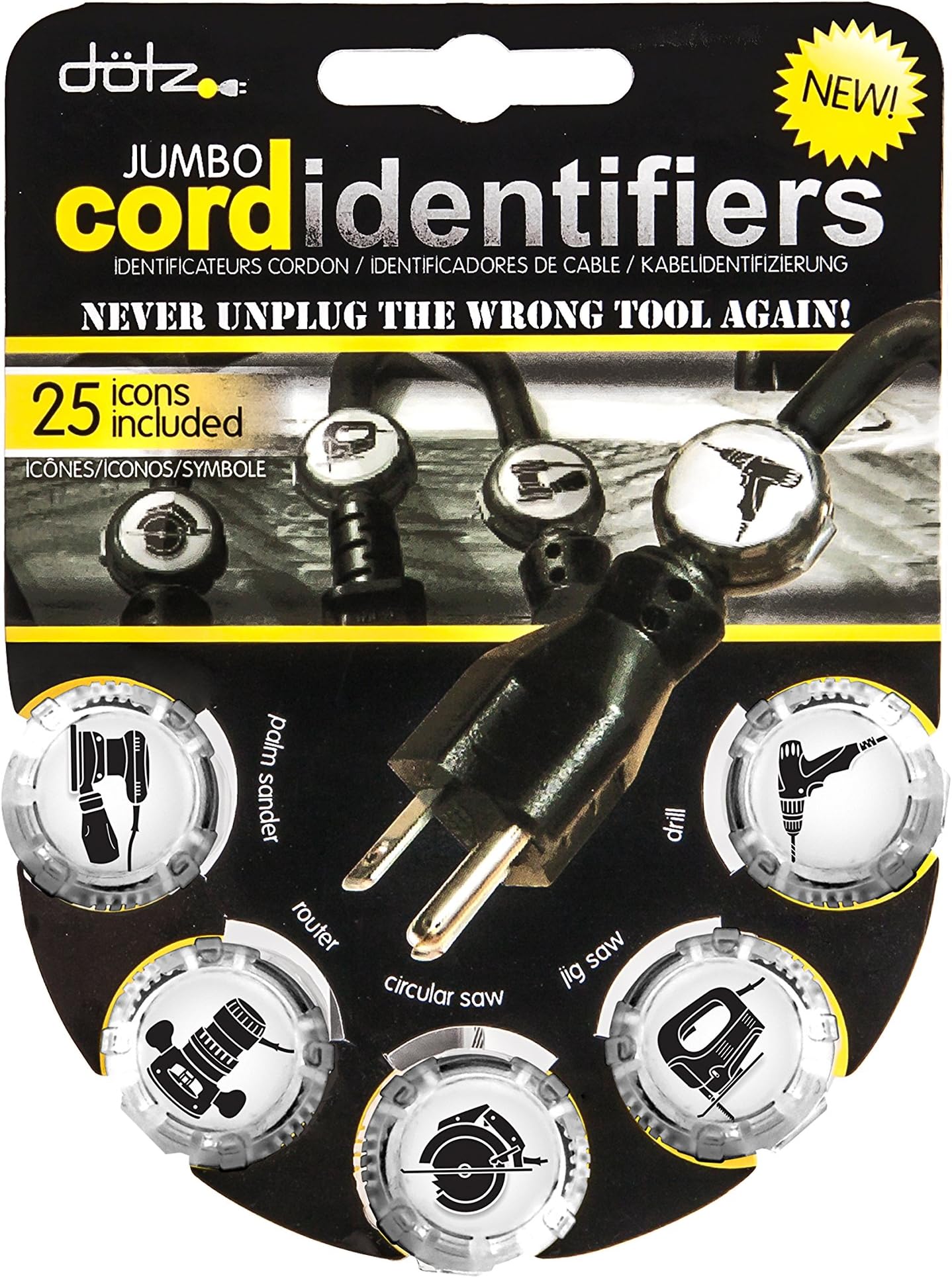 Dotz Jumbo Cord Identifiers, Cord and Cable Management for Home and Office, 5 Count (DJI954HW-C)