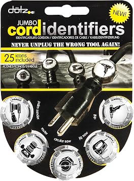 Dotz Jumbo Cord Identifiers, Cord and Cable Management for Home and Office, 5 Count DJI954HW-C