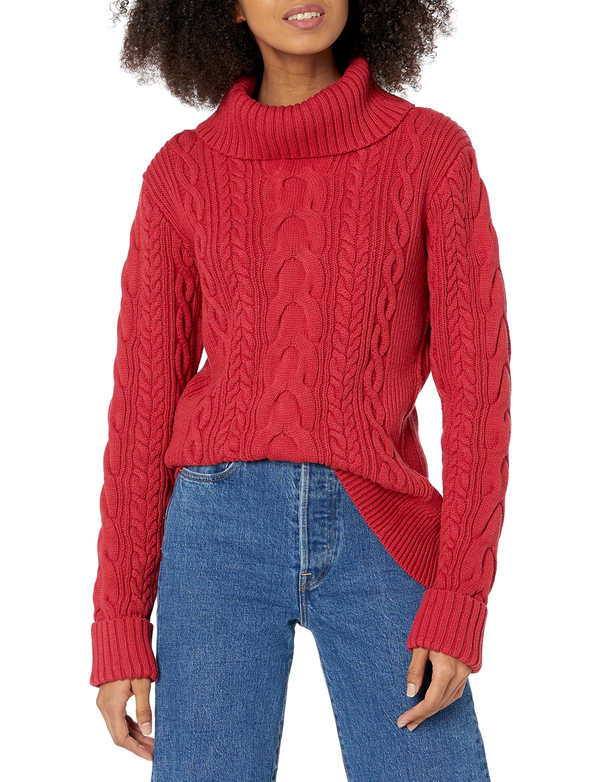 Cable Stitch Women's Cotton Blend Cable Knit Turtleneck Pullover Sweater - Fisherman Long Sleeve Chunky Textured Top