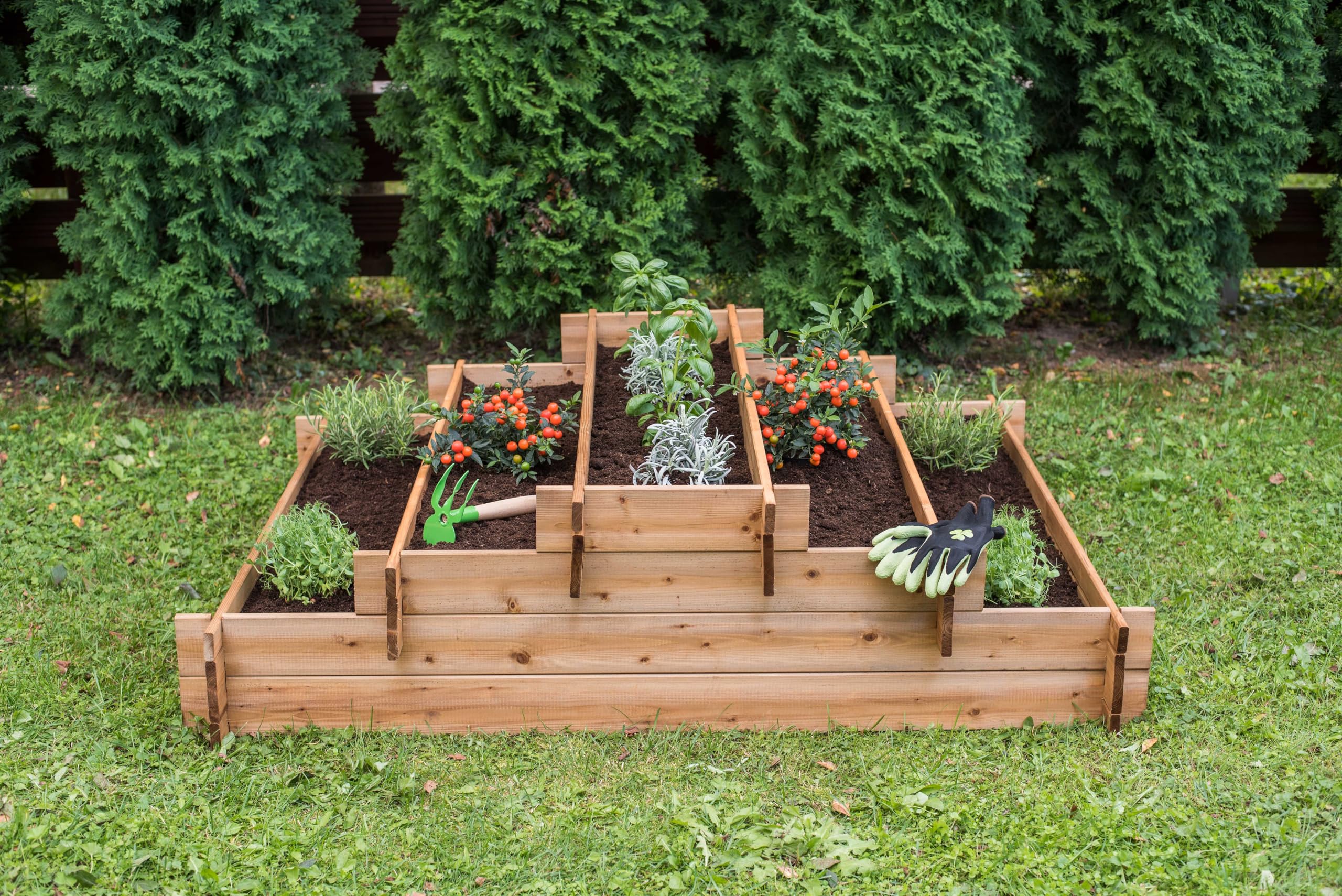 n.♡商品　garden　brown　5段 Amazon.com : EKJU Square Garden Planter in FSC Pine Stained Brown