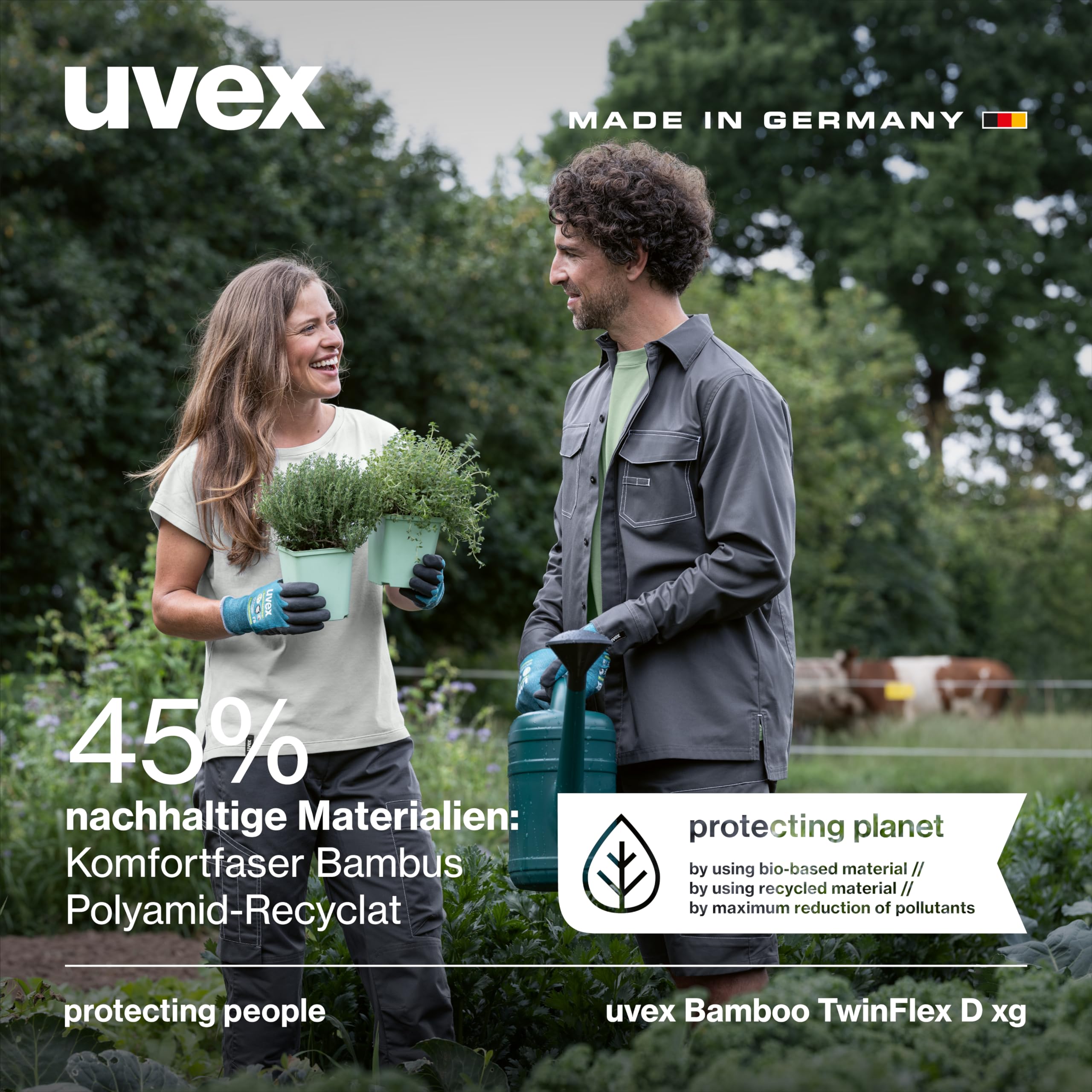 Uvex Bamboo TwinFlex D xg, 1 para rękawic chroniących przed przecięciem i przyczepnością do suchych i wilgotnych/tłustych obszarów - zrównoważone i wytrzymałe - zielone, czarne - rozmiar 09/L