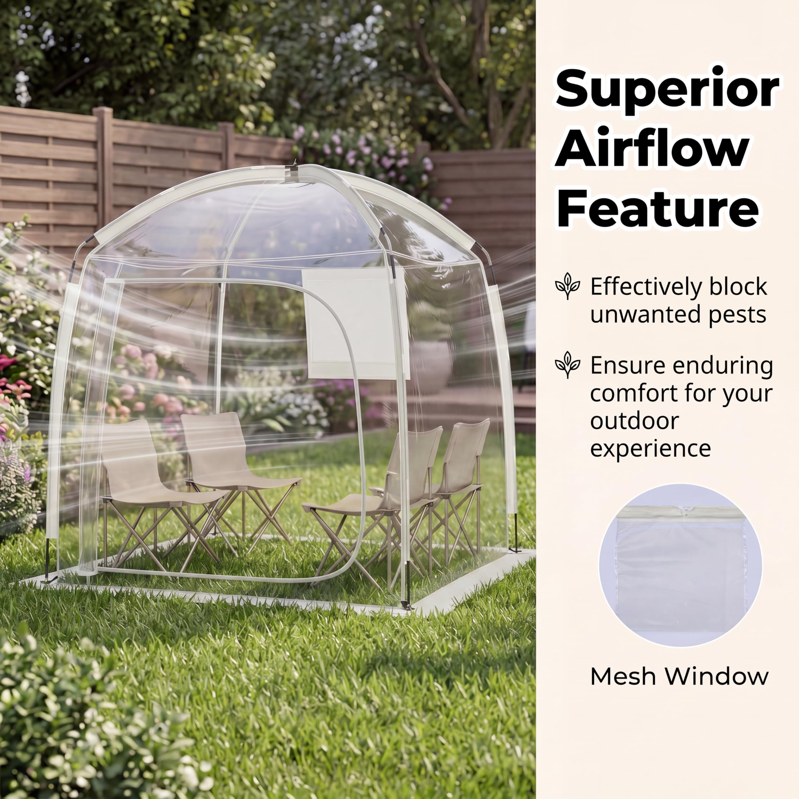 SOARS Tenda Sportiva a Bolla Pop-up 215 x 215 cm, Tenda Cupola Trasparente Resistente per Festival, Raduni all' Aperto, Eventi Sportivi, da Giardino, Terrazzo e Campeggio, 2-4 Persone