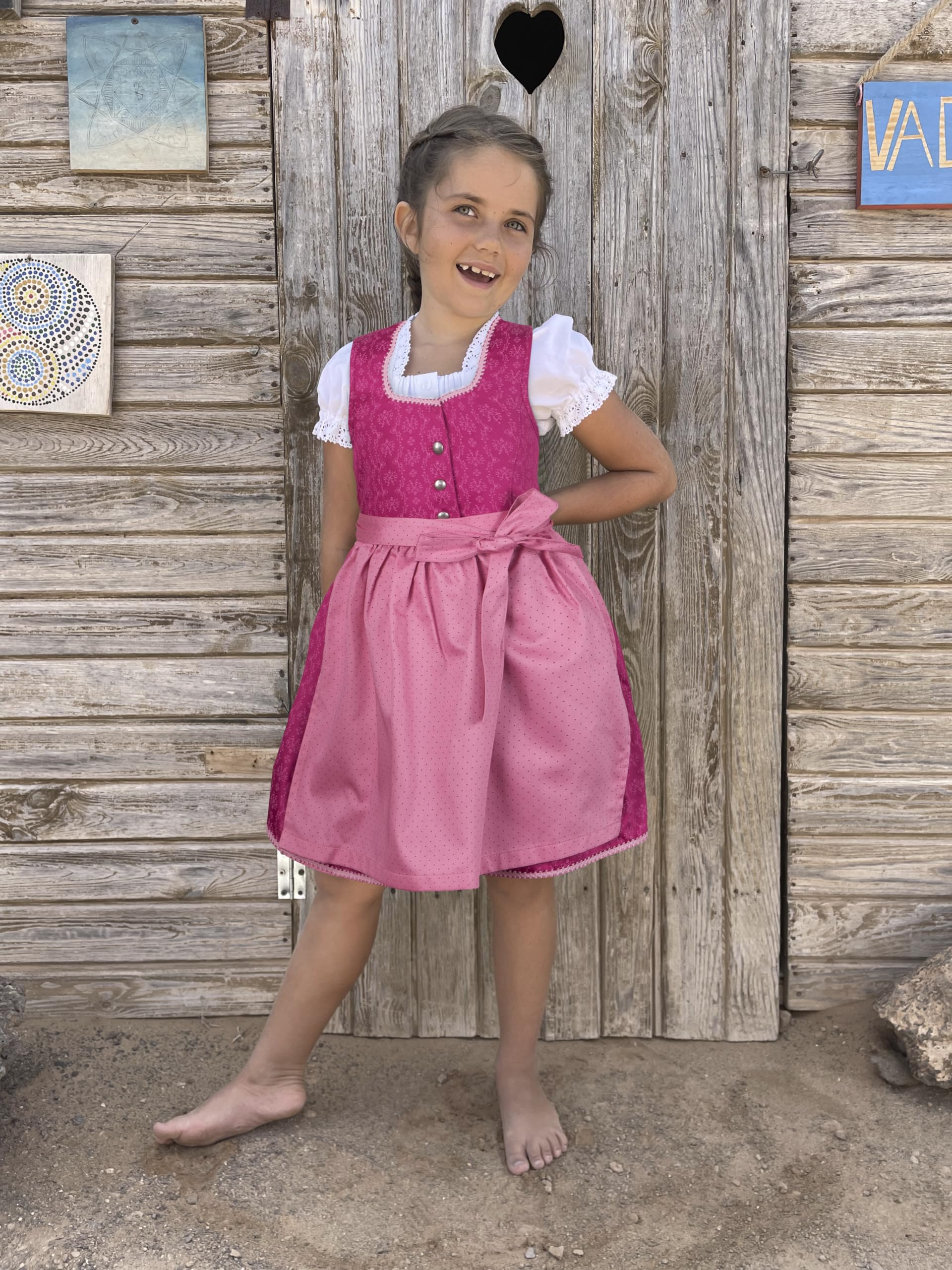 Ramona Lippert® Dziecięca dirndl Charlotta, różowa - 3-częściowa sukienka ludowa Dirndl dla dziewczynek